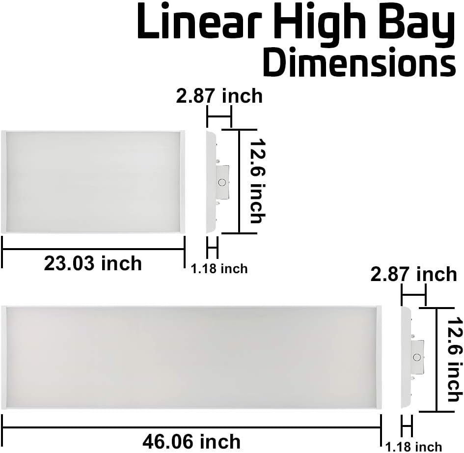 2 Pack 2 FT Linear LED High Bay Light 165W 22400 Lumens - 100-277V - 5000K - 1-10V Dimming - DLC and UL Listed