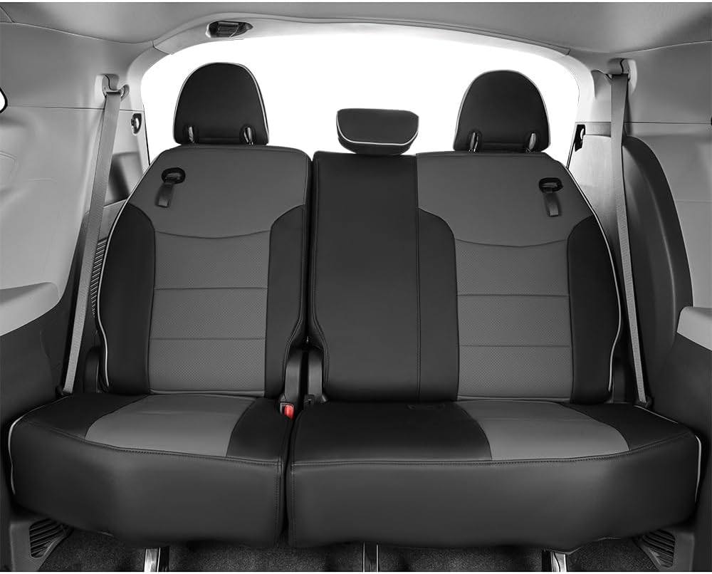 EKR Sienna Seat Covers for 2011-2020 Toyota Sienna L,LE,XLE,Limited,7 Seats,2nd Row Captain Seats W/NO Legrest,Waterproof Car Seat Cover Full Set,Car Seat Protectors- Three Row,Leather(Black/Gray)