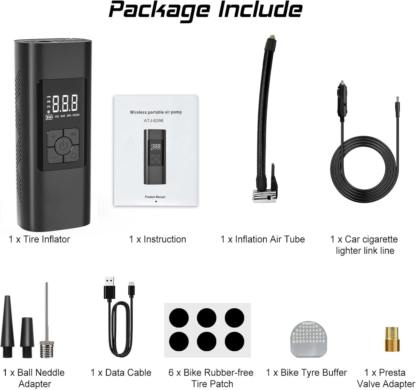 Tire Inflator Portable Air Compressor - Air Pump for Car Tires with Tire Pressure Gauge (120 PSI) - Portable Tire Inflator for Car, Tire Pump for Motorcycle, Bicycle and More