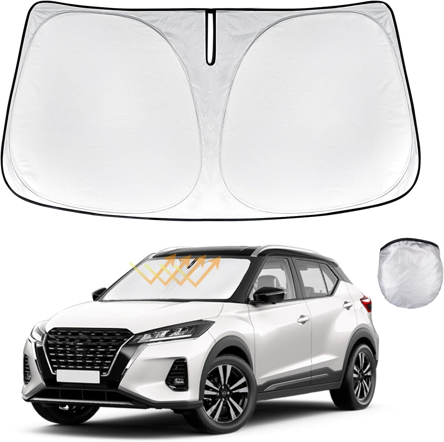 for Kicks Windshield Sun Shade Sunshade for 2018 2020 2021 2022 2023 2024 2025 Nissan Kicks S SV SR Crossover Accessories 2-Layer Car Front Window Sun Visor Shield Foldable Protector Blocks UV