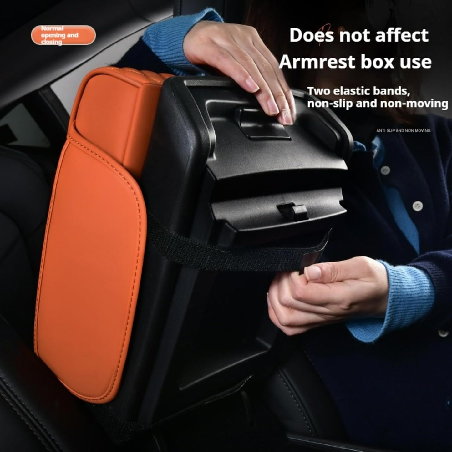 Center Console Cover Organizer, 5-In-1 Arm Rest Cover for Car with Cup Holder & Storage Pocket & Tissue Holder, Armrest Cover Cushion Pad, Water Ripples, Orange