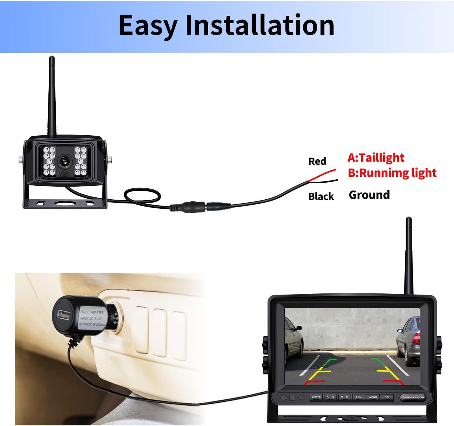 Digital Wireless Backup Camera System Kit, IP69 Waterproof Wireless Rear View Camera + 7ââ LCD Wireless Reverse Monitor for RV/Truck/Trailer/Bus/Camper/5th Wheel (W01-7 inch)