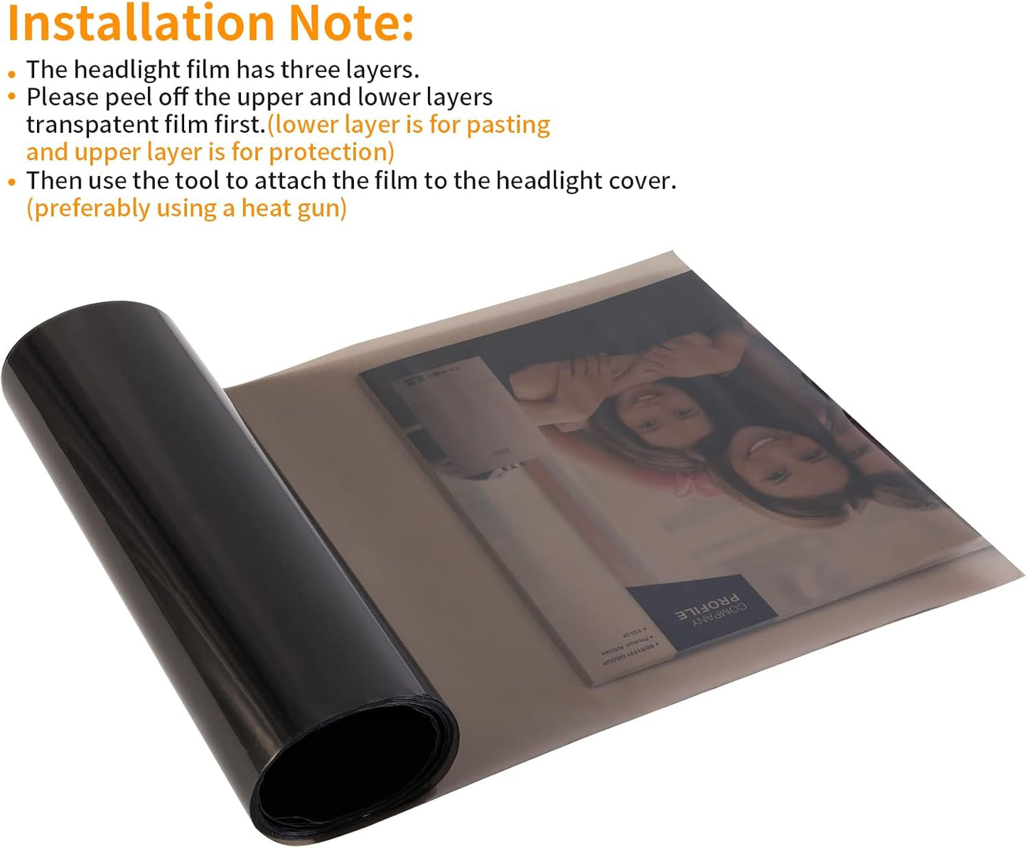 Car Headlight Taillight Tint Film, 2PCS 12 by 48 inch Self Adhesive Smoke Fog Light Vinyl Film Sheet Chameleon Sticker with Squeegee and Cutter (Light Black)