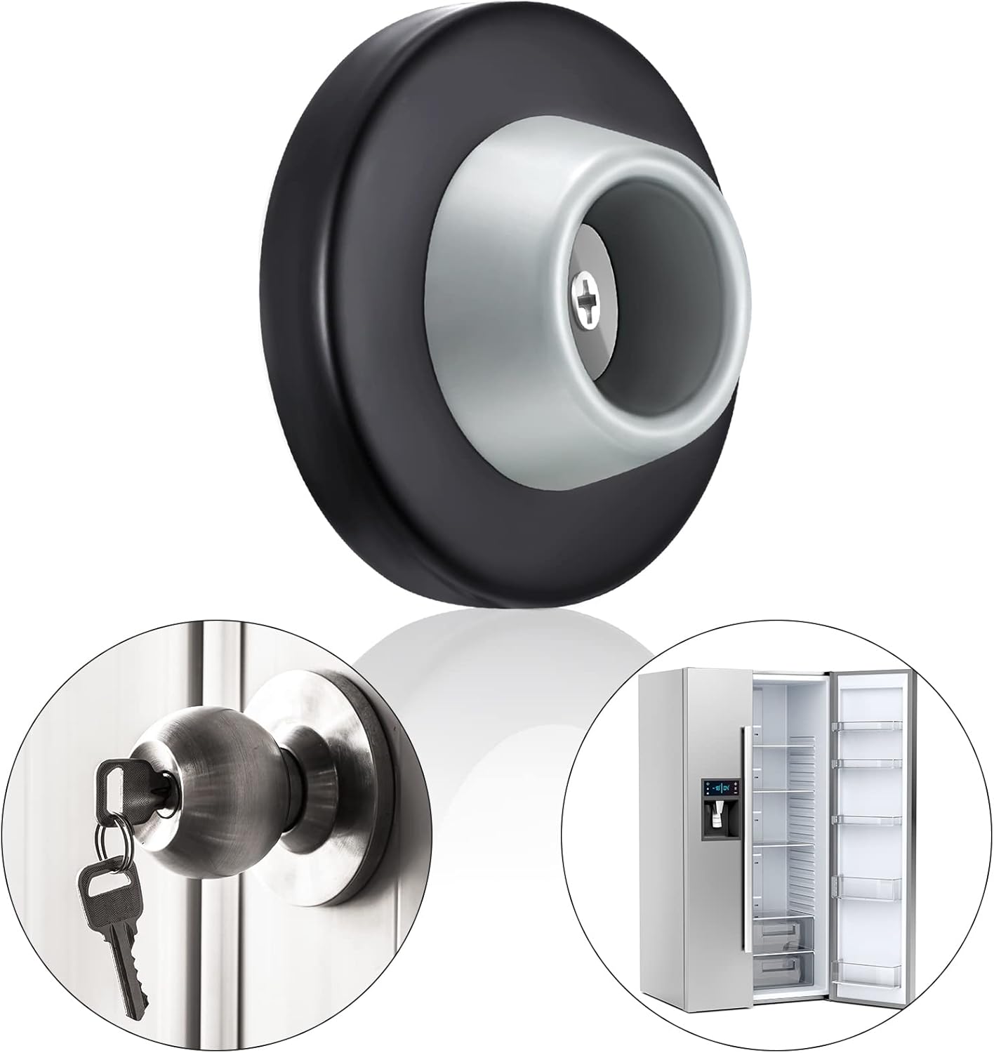 Blulu Concave Wall Door Stopper Door Bumper Stainless Steel Wall Protector Flush Bumper with Grey Rubber Concave Knob Cover Stopper(Silver, Black,2 Pieces)