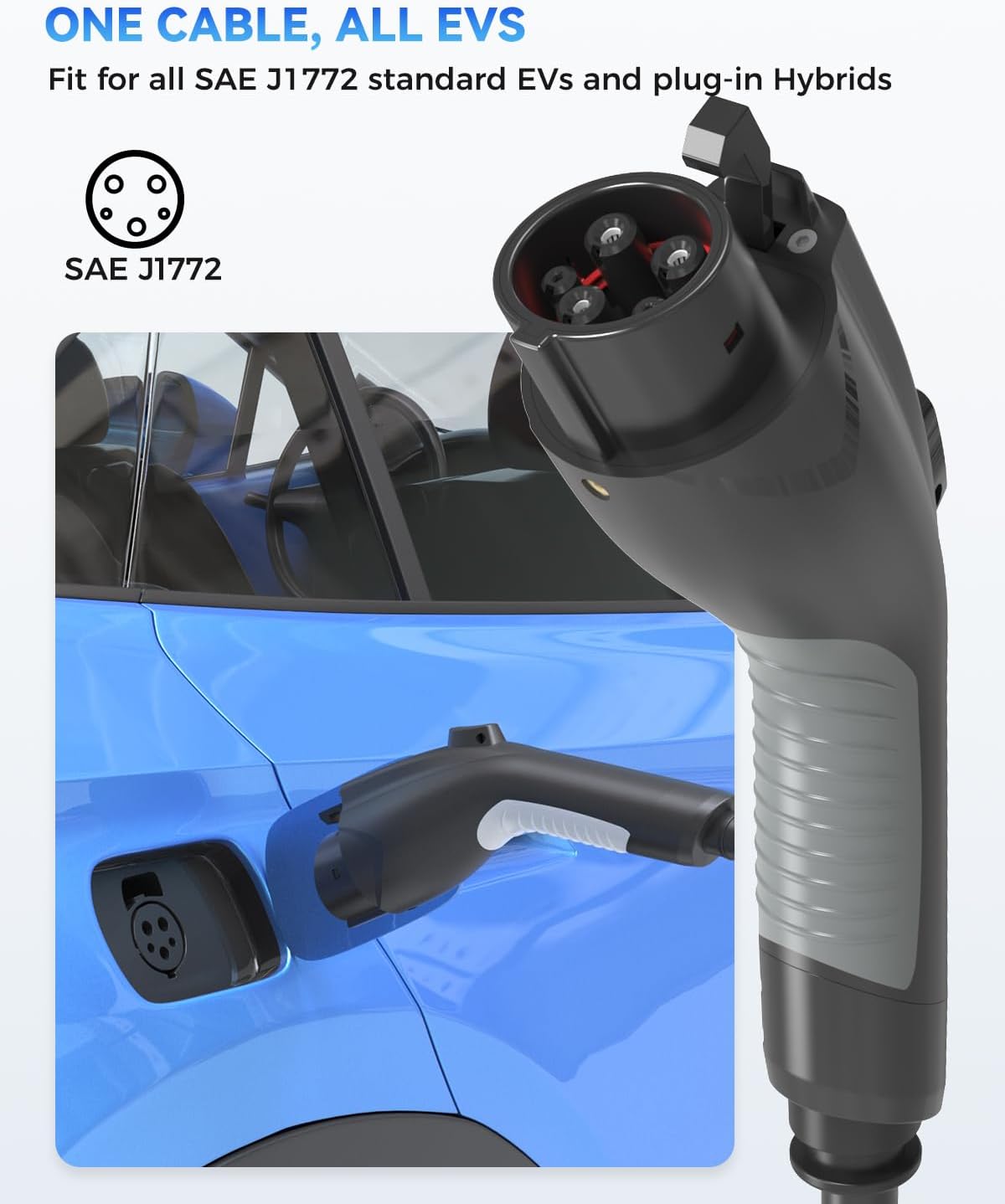 EV Charger Extension Cable, 21ft 32Amp J1772 Extension Cable Compatible with 110V-240V SAE J1772 EV Chargers, Suitable for J1772 EVs/PHEVs, Level 1/ Level 2 IP66 Car Charger Extension Cord with Bag