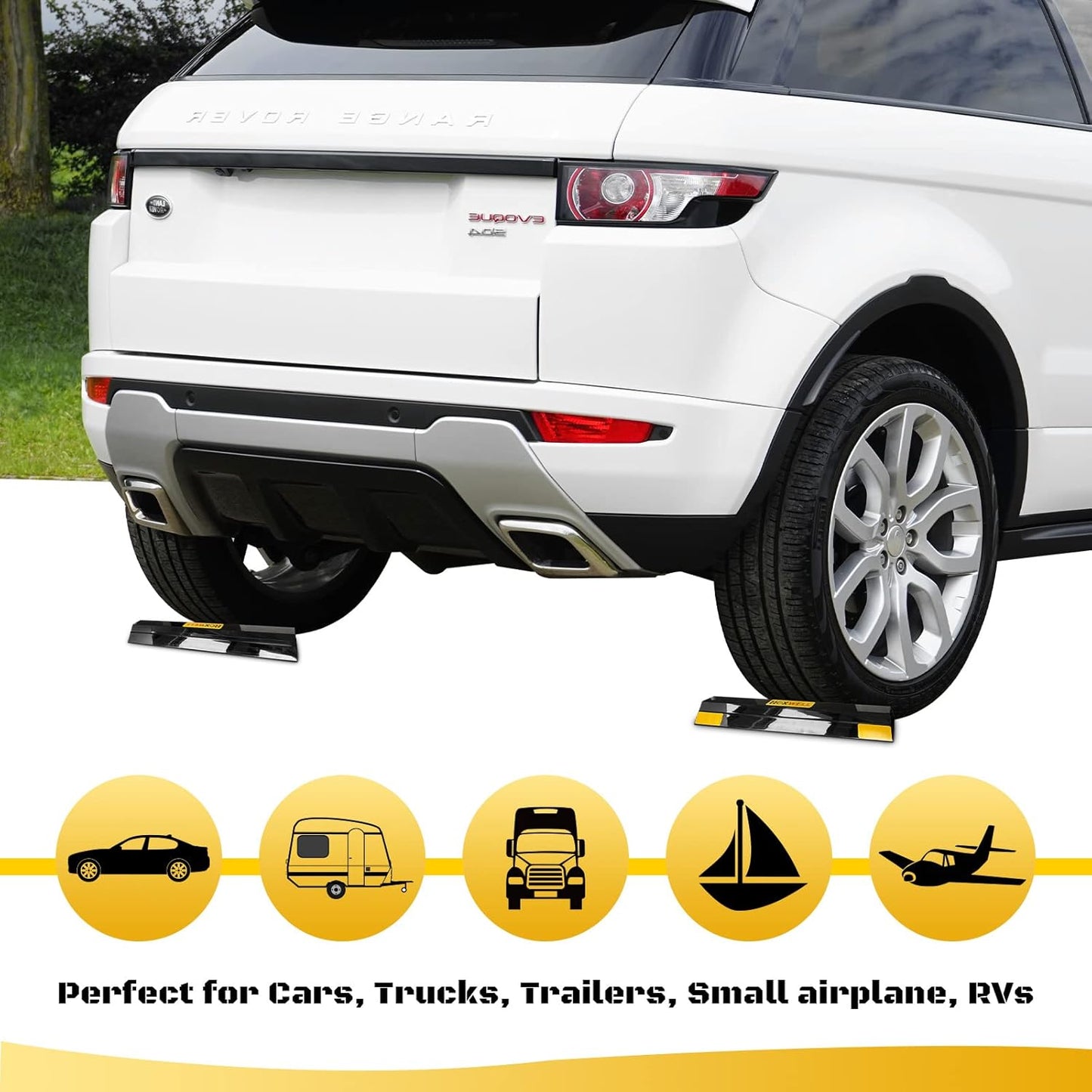 (New Updated 18" 2 Packs Heavy Duty Parking Stopper for Garage, Parking Gadgets Protects Car, Parking Aid Easy to Install 2 PCS, 18" L x 3.7" W x 1.8" H