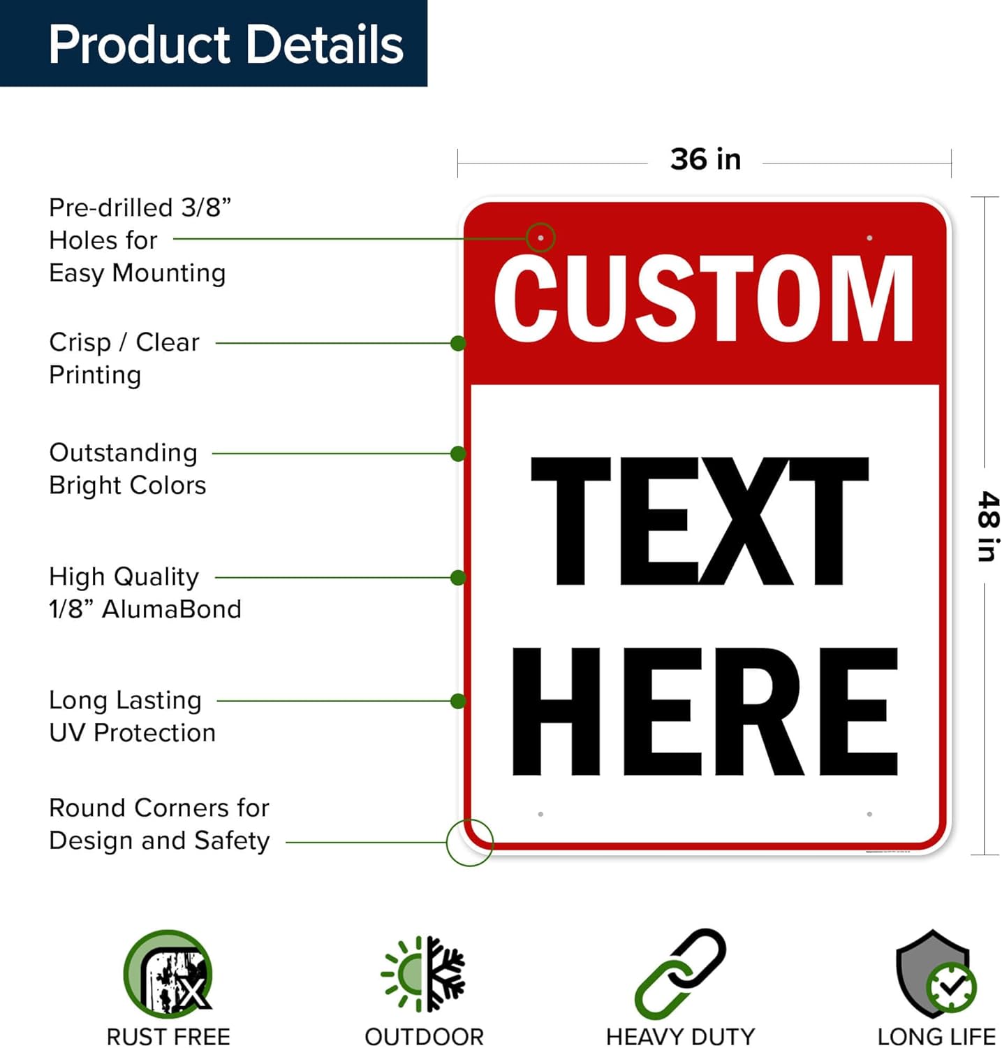 Custom Sign, Custom Sign for Business, Indoor/Outdoor use. 36x48 Inches, Rust Free DiBound, Fade Resistant, Made in USA by My Sign Center (Header)