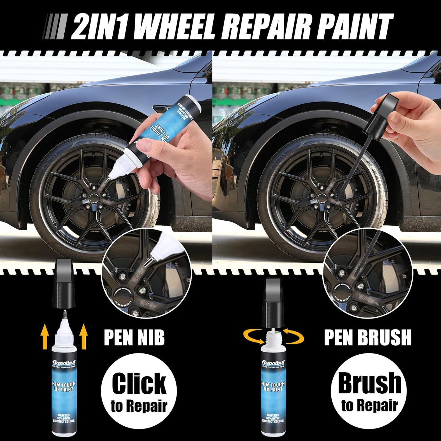 Gloss Black Rim Touch Up Paint - Car Wheel Repair Kit Curb Rash, Gloss or Matte Black Rim Touch Up Paint, Quick And Easy Wheel Scratch Repair Kit, Wheel Repair Kit Curb Rash (Gloss Black)
