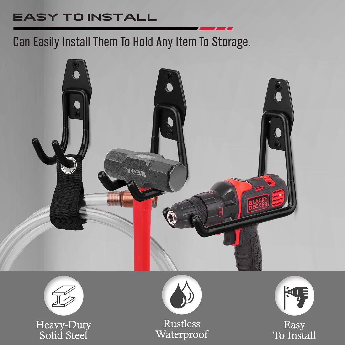 Garage Tool Storage Wall Hook Assortment Set: 15PCS Heavy Duty Large Hanger Garden Tool Organizer Ladder Bike Rack Yard Tool Holder Shed Shovel Metal Screw Organization Bicycle Steel Bracket