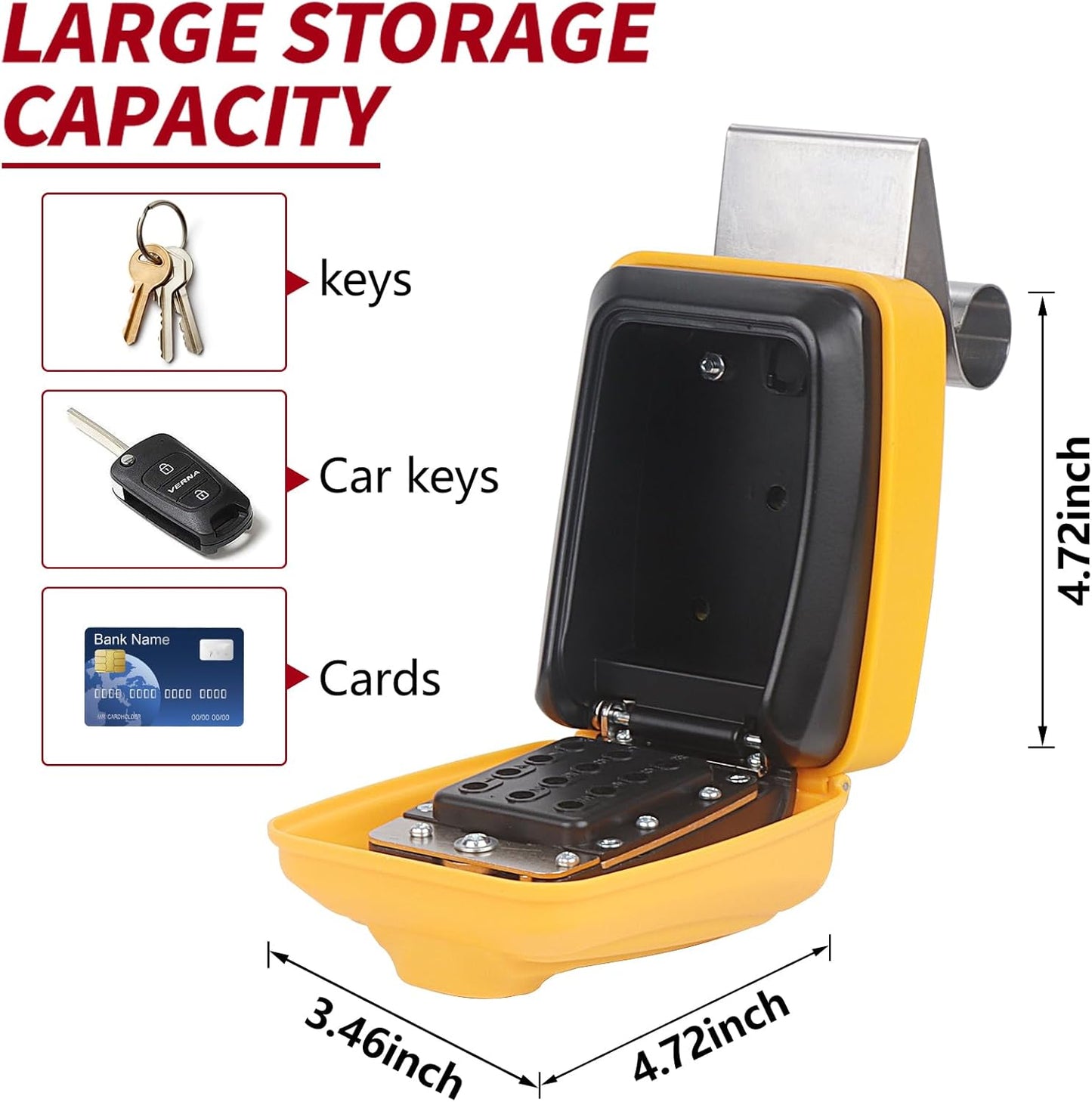 Car Key Lock Box, Yellow Punch Button Combination Lock Box, Car Window Lock Box Wall Lock Box, Sturdy Waterproof Security Key Storage, Credit Cards, Fit for Turo, Ride Share, GetAround