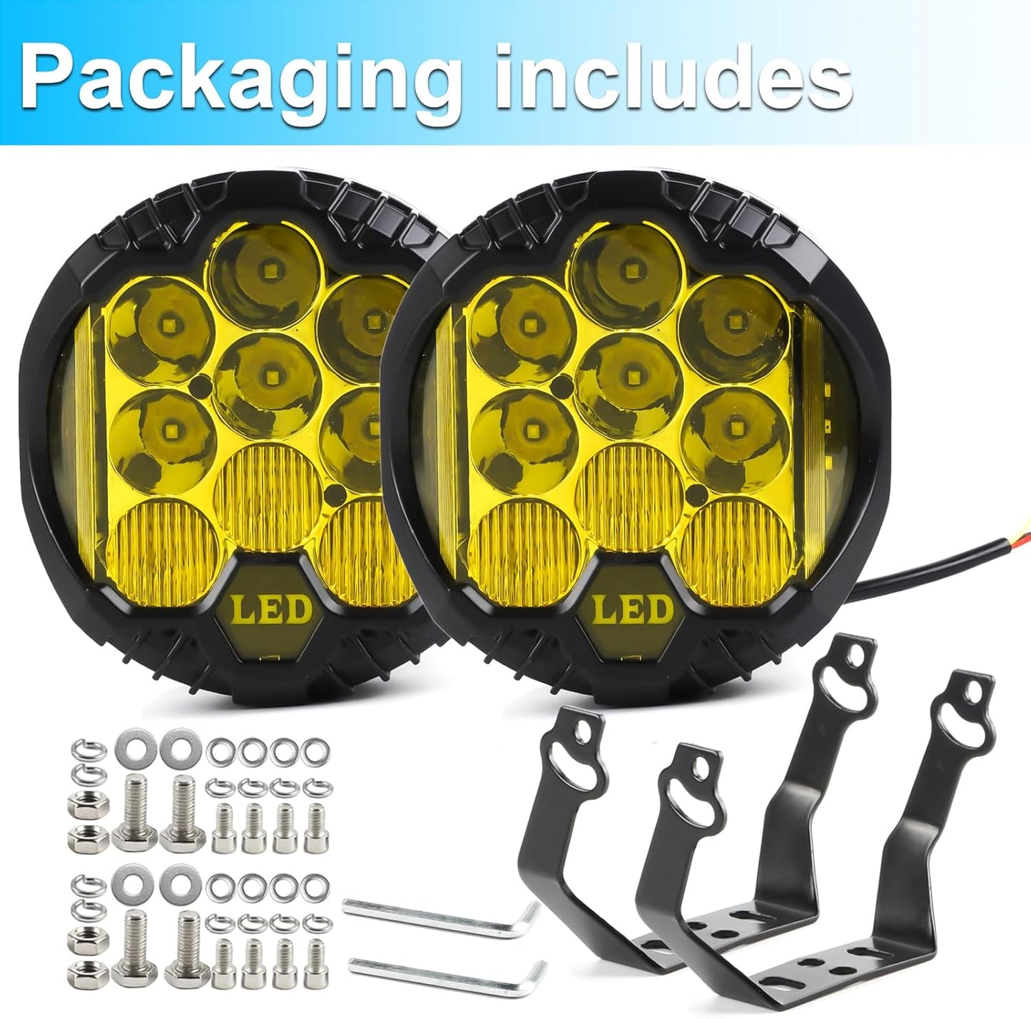 LIGBT 7 Inch Pair Amber Round LED Offroad Lights 90W Amber Yellow Off Road Light Fog Lights Driving lightsWaterproof Light Pods for Pickup Trucks 4x4 SUV ATV UTV