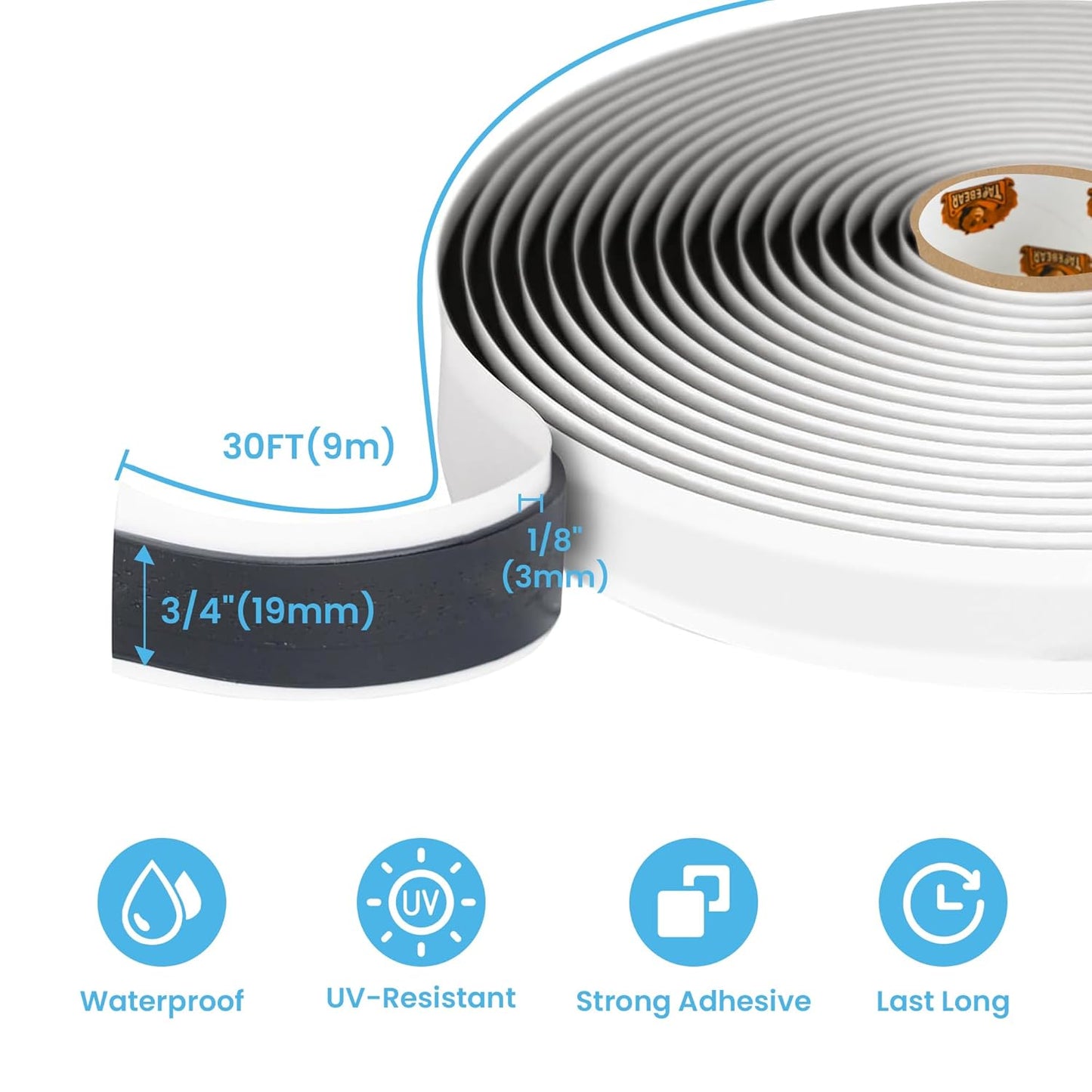 Black Butyl Tape RV Tape 3/4" x 30' x 1/8" Butyl Marine Sealant Tape, Window Glazing Putty Tape Double Sided Auto Butyl Tape Window Sealant Caulking Tape for Boat, EPDM Roof, Pool, 4Rolls