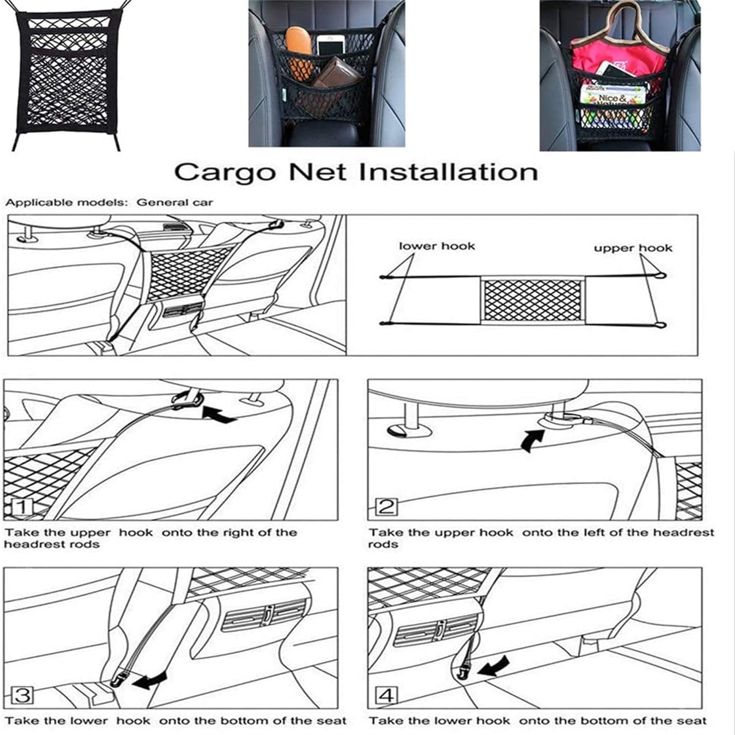 DYKESON Pet Barrier Dog Car Net Barrier with Auto Safety Mesh Organizer Baby Stretchable Storage Bag Universal for Cars, SUVs -Easy Install,Safer to Drive with Pets and Children, 3 Layer S