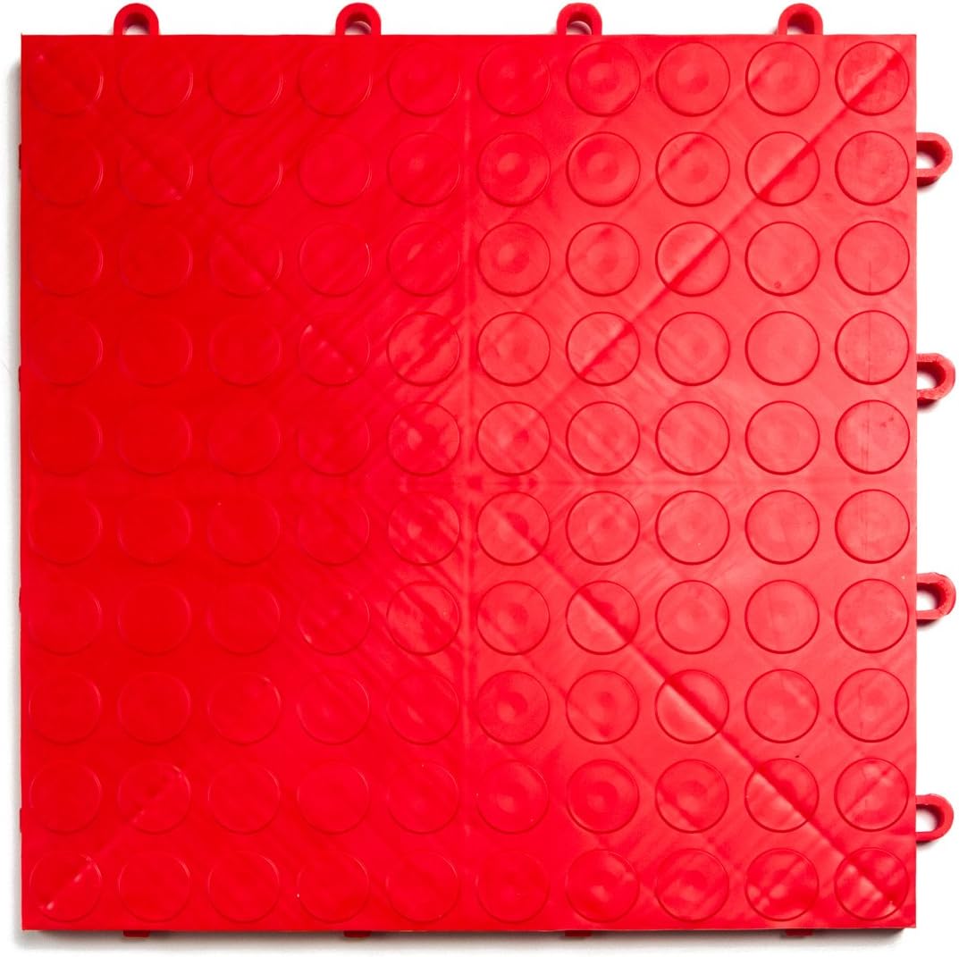 GarageDeck Coin Pattern, Durable Interlocking Modular Garage Flooring Tile (12 Pack), Red