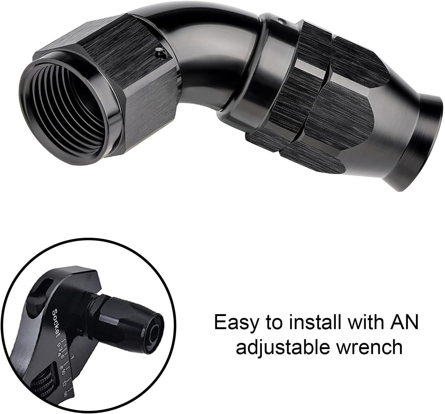 EVIL ENERGY 8AN 60 Degree PTFE One Piece Full Flow End Hose Fitting Aluminum Black