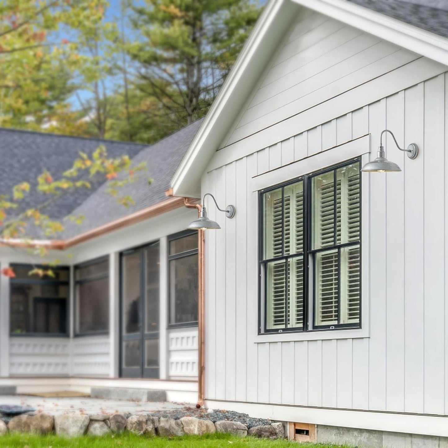 10'' Dome Outdoor Gooseneck Barn Light, Galvanized Steel Exterior Wall Lantern Farmhouse Style Outdoor Porch Wall Sconce for Patio, Yard, Garage 1 Pack Gooseneck Lighting Fixture, LM2201-SV