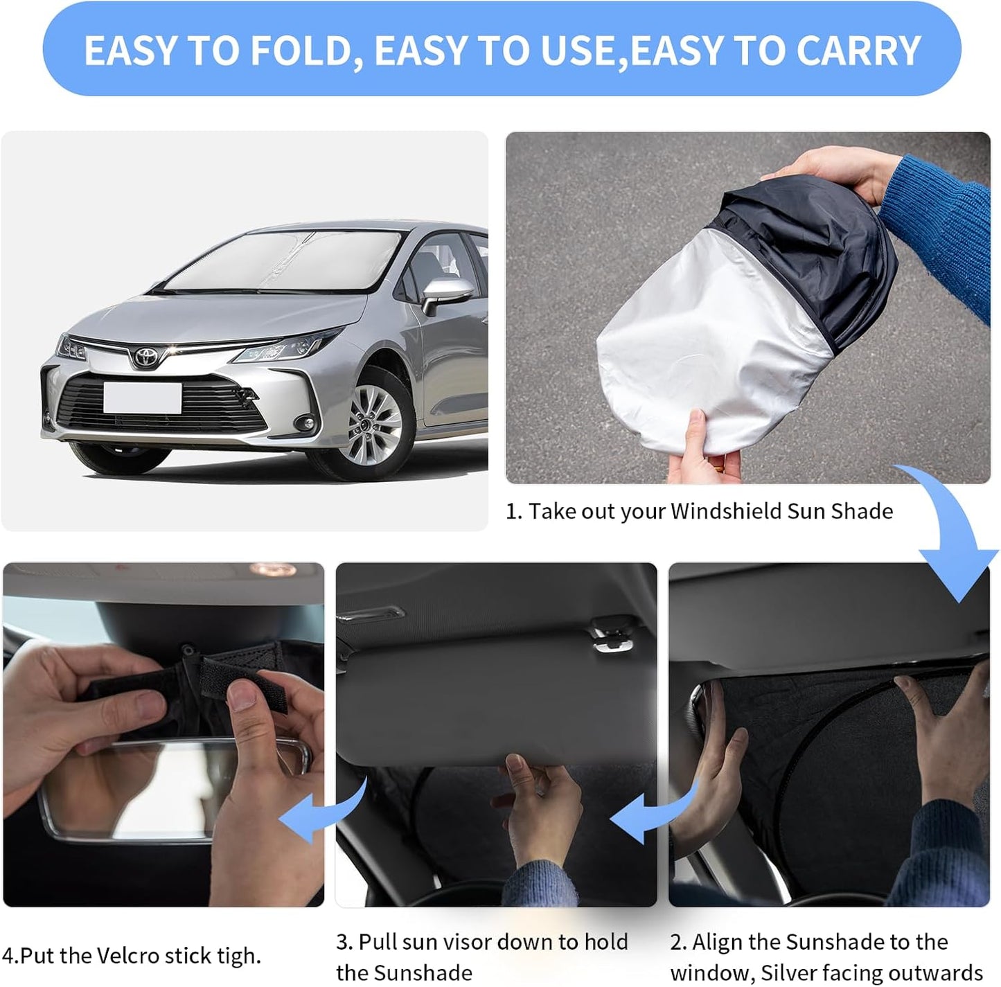 for Toyota Corolla Sun Shade Sunshade Windshield Cover - 4 Layers Front Window Shade for Corolla 2020-2024 2025 Custom Fit Sun Visor - 240T Retractable Shade Blocks UV Rays Car Accessories