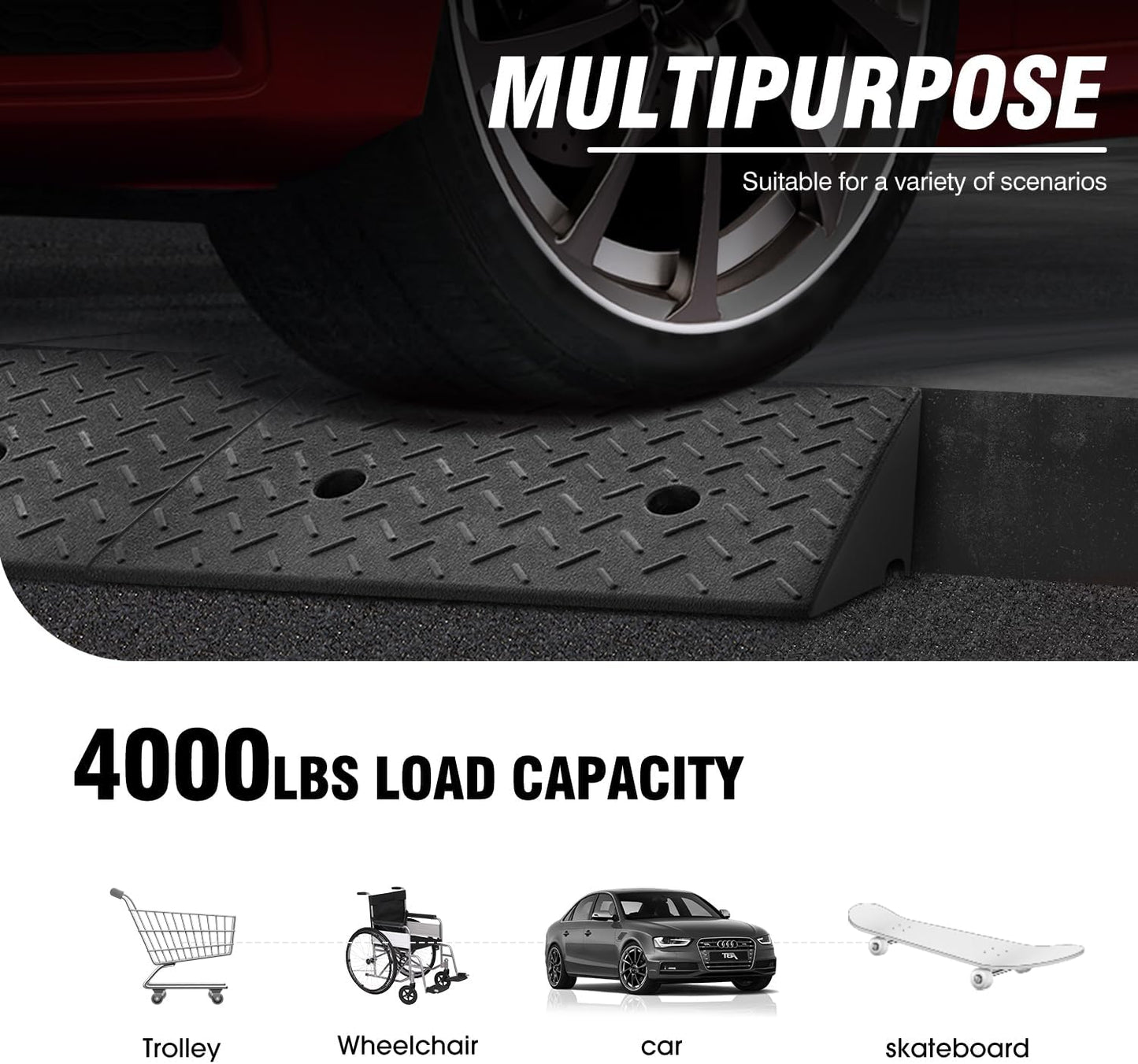 DNA MOTORING 1pcs 5.7" Rise Rubber Curb Ramp Heavy Duty Loading Driveway Ramp Threshold Ramp 38.6 in L x 14.8 in W x 5.7 in H for Loading Dock, Warehouse, Wheelchair, Motorcycles, Cars, TOOLS-00647