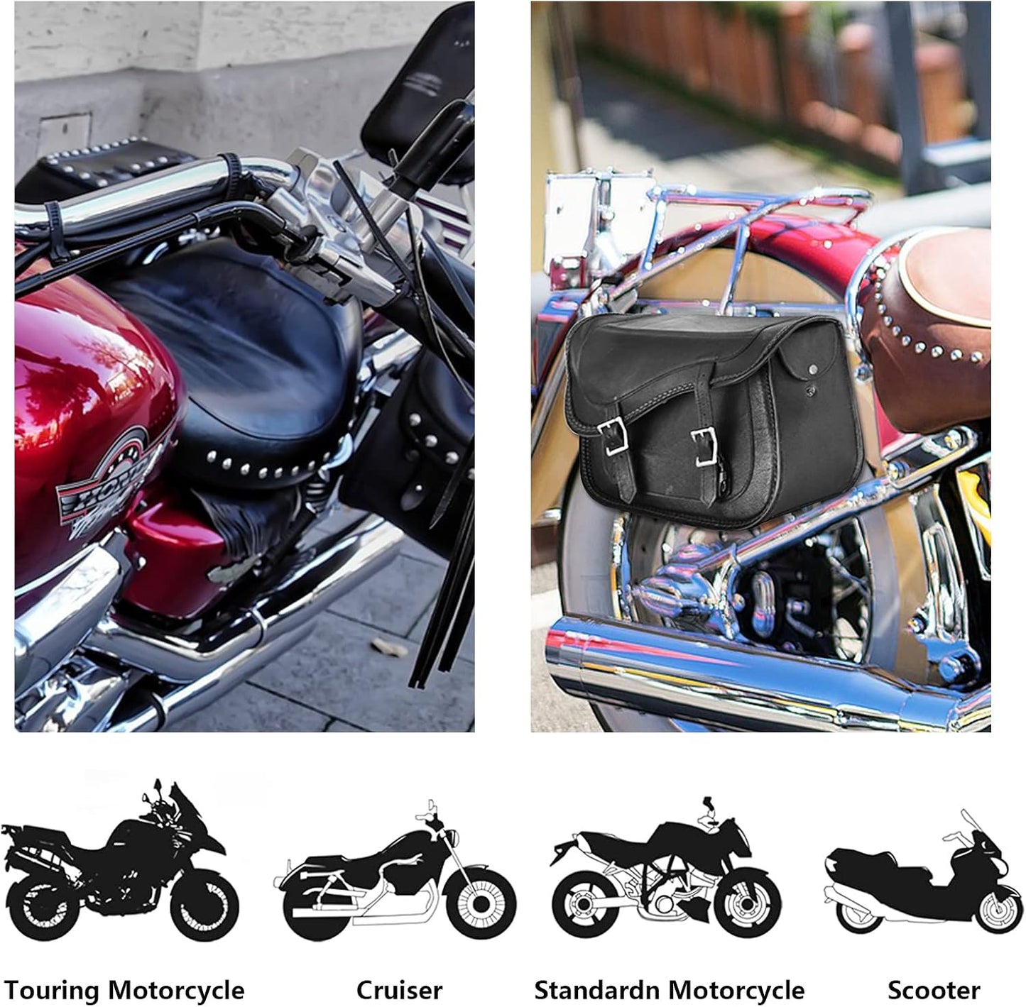 GARGOYLE BELLS Motorcycle Saddle Bags Leather Motorcycle Luggage Bag with Gun Holsters For Softails Sportsters and Choppers Tool Bags For Motorcycle (Black PVC-Style 2, 14" x 8" x 11")