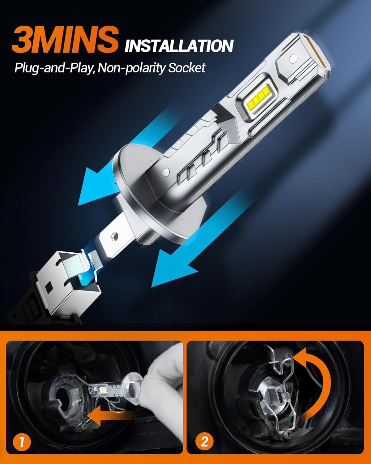 SEALIGHT H1 Fog Bulbs, 50000LM Super Brighterness 1:1 Mini Size, 6500K Cool White Fog Lights with 15000RPM Cooling Fan, 3 Minutes Inatallation, Pack of 2