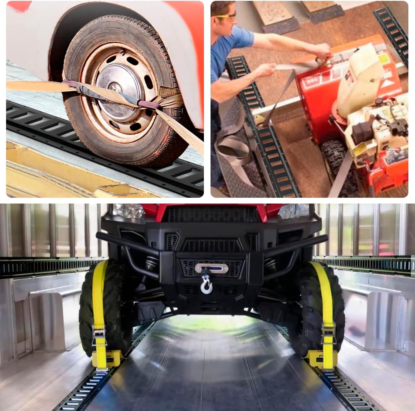 E Track 4'(4 Pack) with Powder-Coated Steel Trailer Tie Down for Garages, Trucks, Pickups, and Vans, E-Track Rail Reliable Cargo Restraint (Screws Not Included)