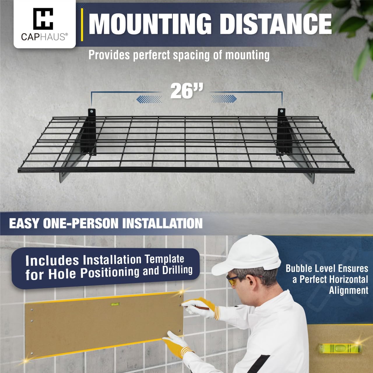 CAPHAUS 2-Pack Garage Shelving Wall Mounted 72x18 Inch, Heavy Duty Metal Wall Shelves with 8 Bike Hooks, 1000lbs Capacity Storage Rack for Garage Organization System, White