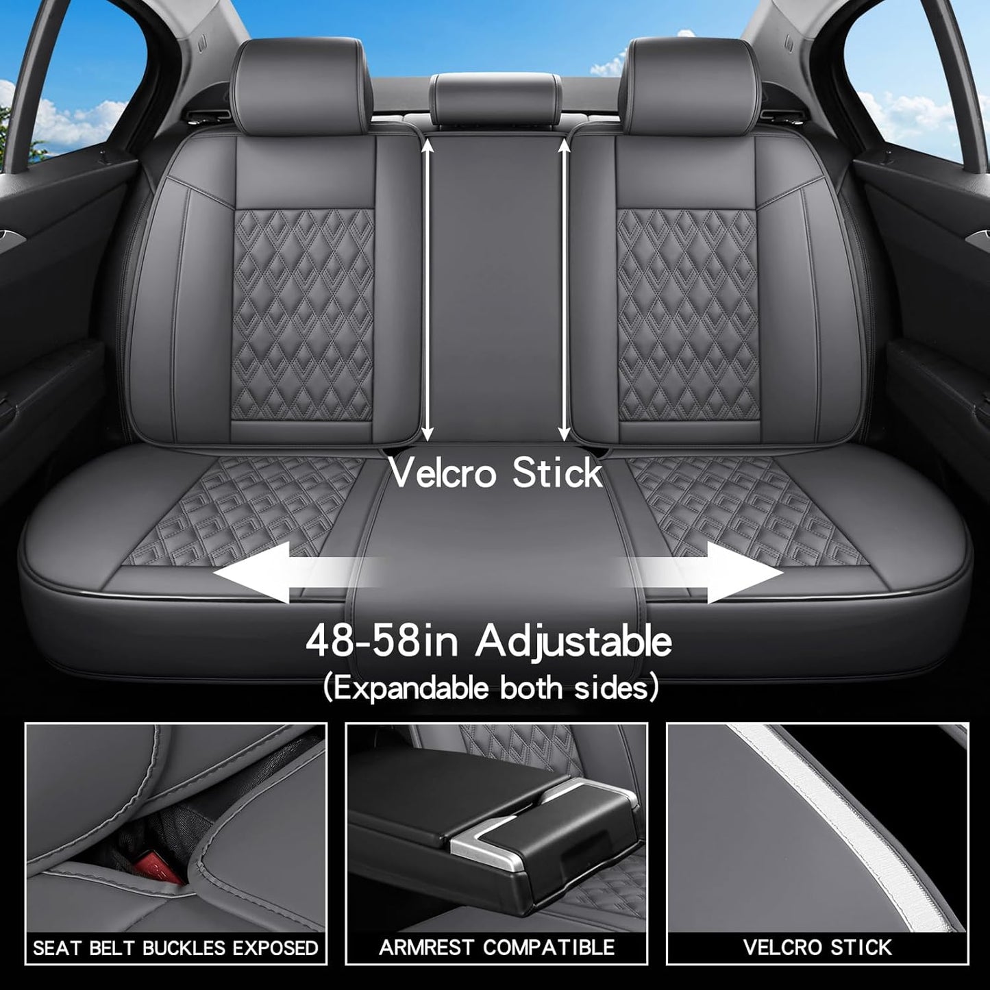 Car Seat Covers Full Set, Leather Seat Covers for Cars, Car Seat Protector Waterproof, Non-Slip Car Interior Covers Fit for Most Cars, SUV, Vans, Trucks,5Seaters,Full Set,Gray