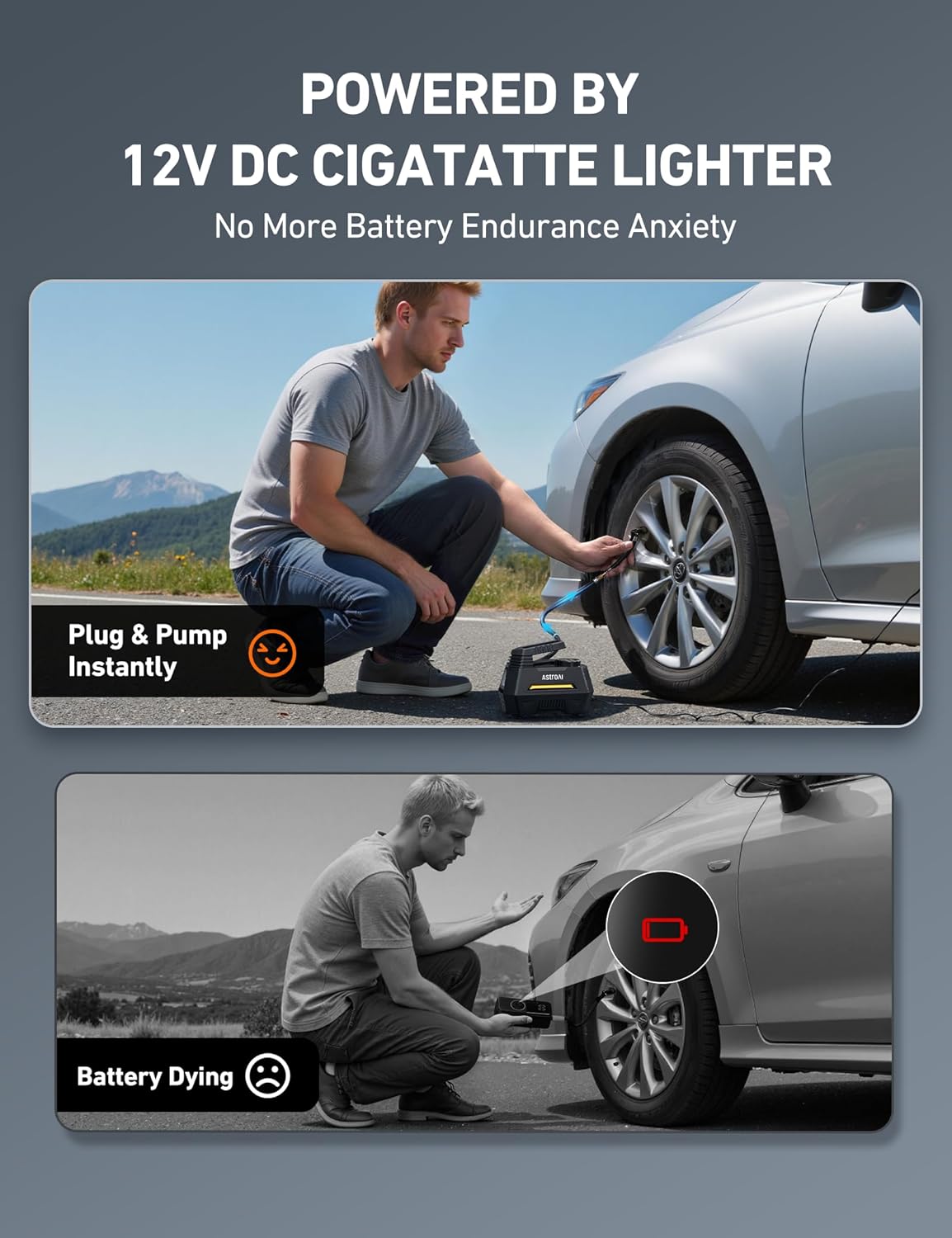 AstroAI Tire Inflator Portable Air Compressor Air Pump for Car Tires-Car Accessories, 9.8Ft Cord-12V DC-Powered Auto Pump with Digital Pressure Gauge, Emergency LED Light for Bicycle, Balloons, Yellow