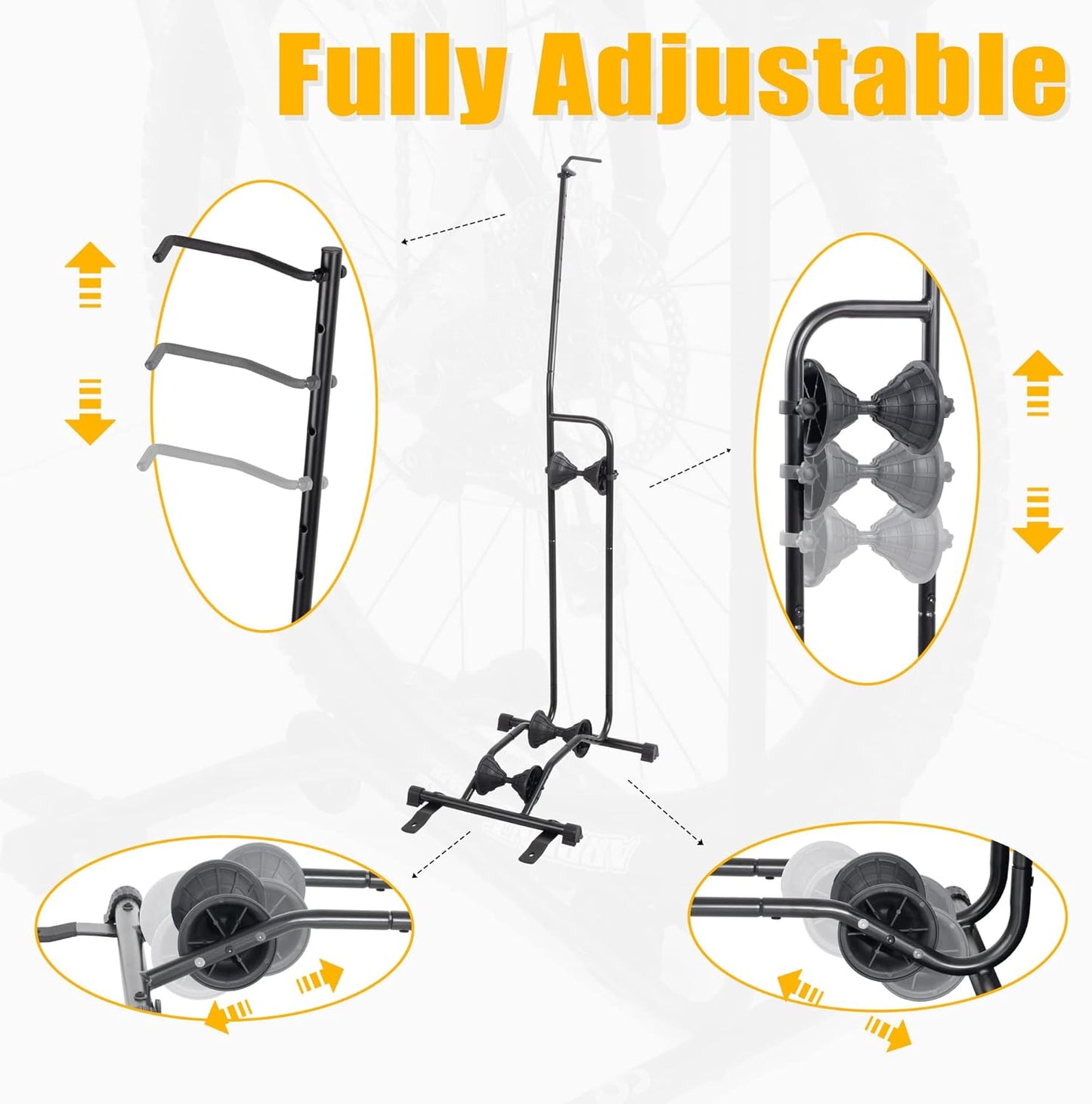 CyclingDeal Upright Bike Stand - Premium Quality Vertical & Horizontal Adjustable Bicycle Floor Parking Rack - for Storing MTB Road Bikes - up to 29” Wheel Size - for Fat Bike - 1 Bike