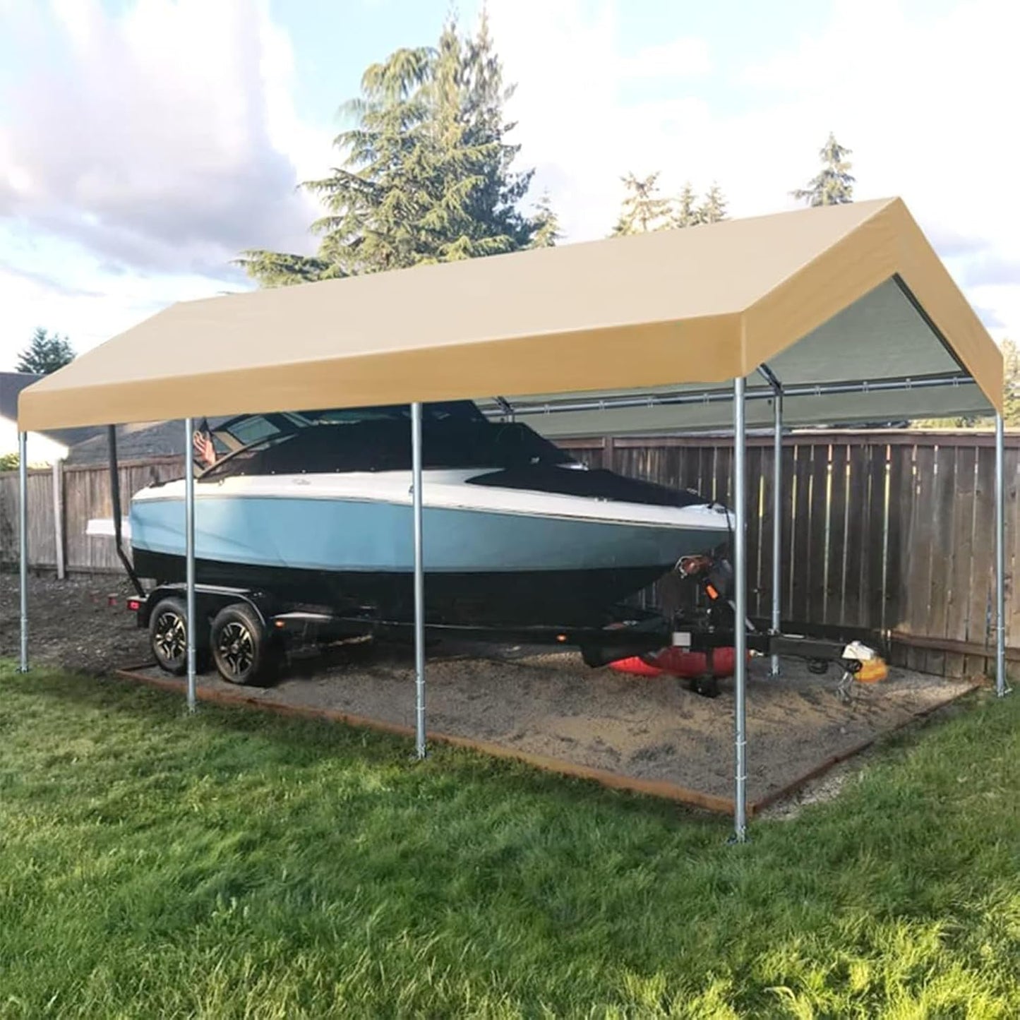 Carport Replacement Canopy Cover for 12' x 20' Car Tent Top Garage Shelter Cover Tarp with Ball Bungees (Only Top Cover, Frame Not Include) (Beige, 12' x 20')