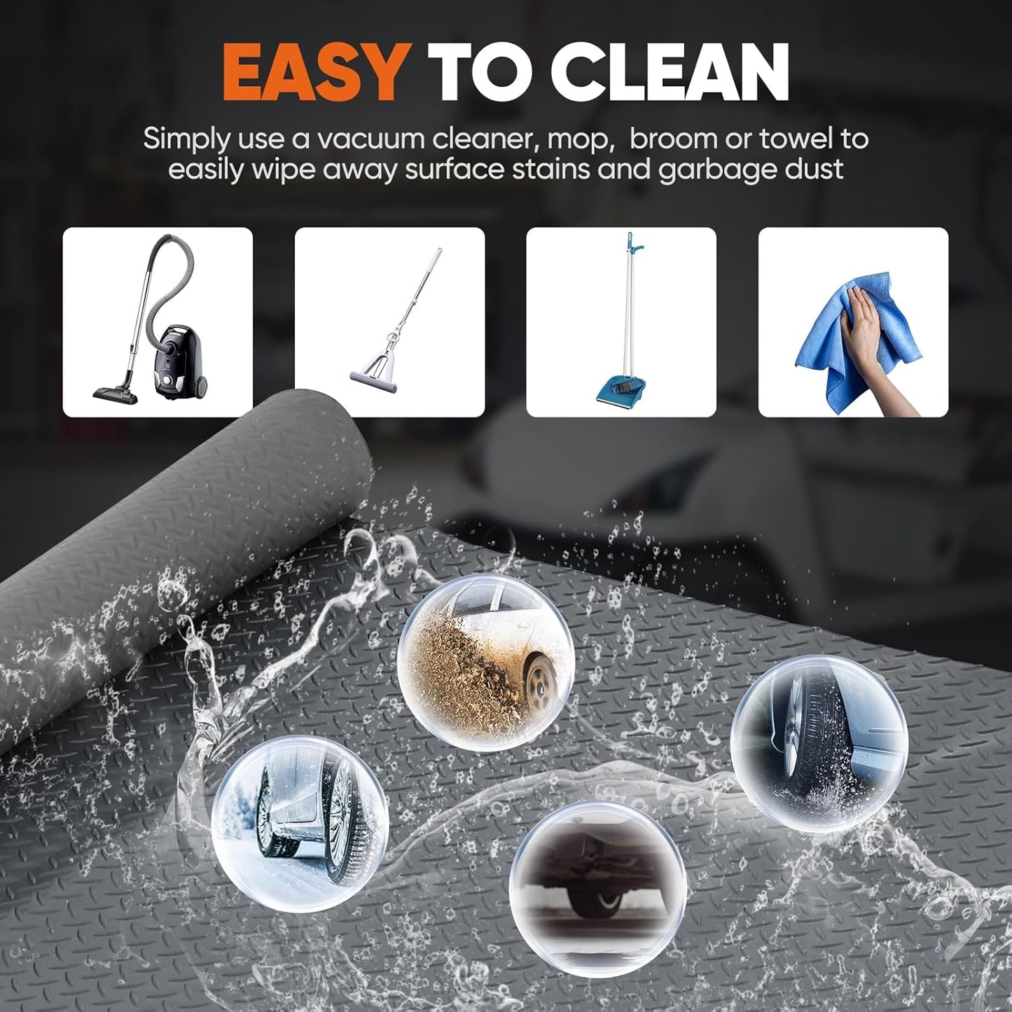 FAHKNS 7.5 X 17 FT Garage Floor Mat, Diamond Plate PVC Flooring Roll Thickened Garage Mats, Heavy Duty Parking Mat Waterproof Non-Slip Floor Protector For Car, Trailer, SUV, Basement, Gym, Shed (Grey)