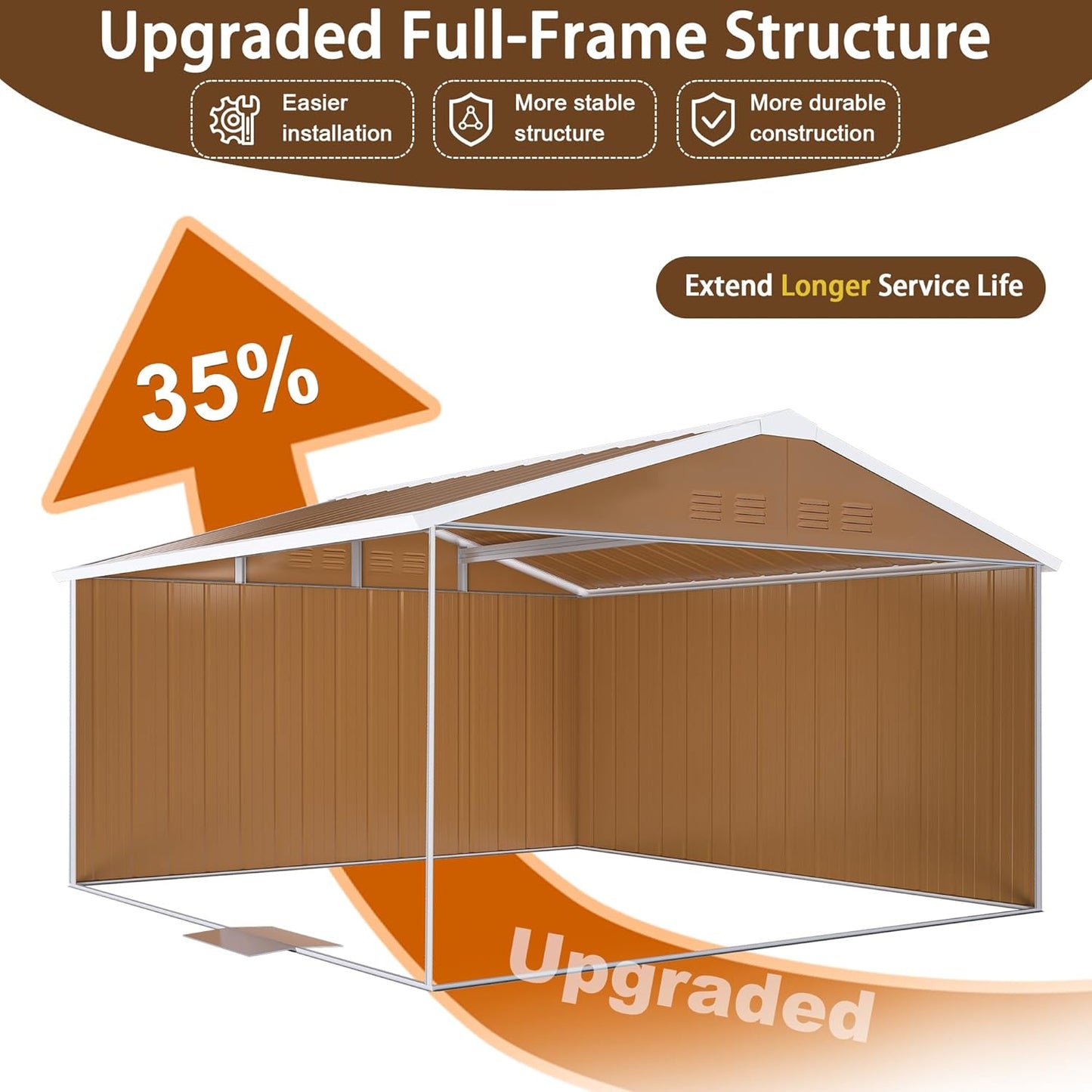 12 x 10 FT Outdoor Storage Shed, Metal Garden Tool Shed with Slooping Roof, Lockable Doors and Windows, All-Weather Weatherproof Blike shed for Garden, Patio, Lawn, Yellow