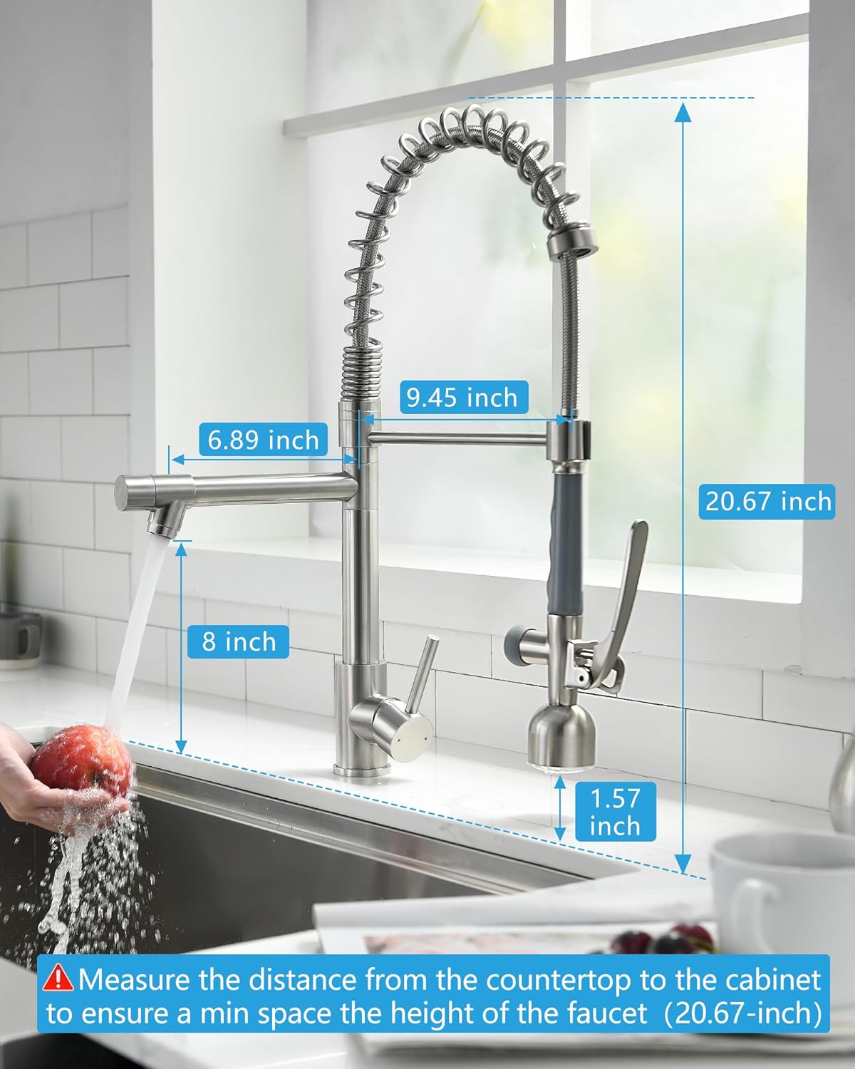 Fapully Commercial Single Handle Pull Down Sprayer Brushed Nickel Kitchen Faucet, Kitchen Sink Faucet with LED Light