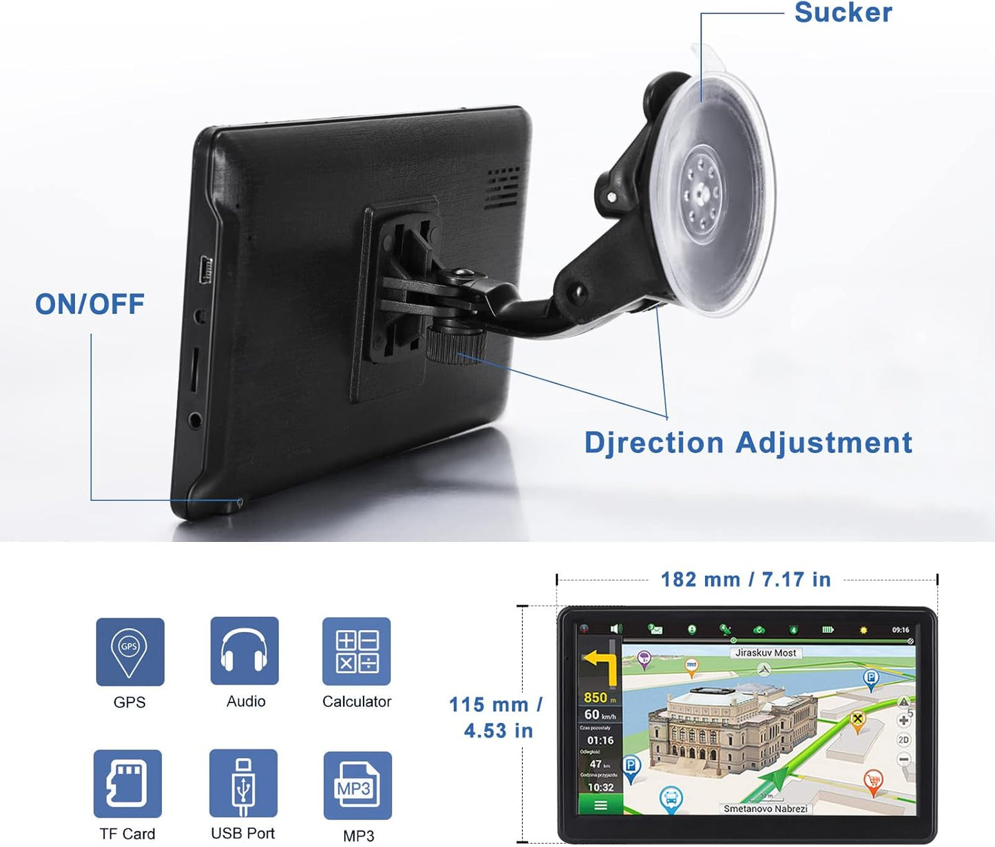 GPS Navigator for Car, Latest 2025 Map 7 inch Touch Screen Car GPS 256-16GB, Voice Turn Direction Guidance, Support Speed and Red Light Warning, Pre-Installed North America Lifetime map Free Update