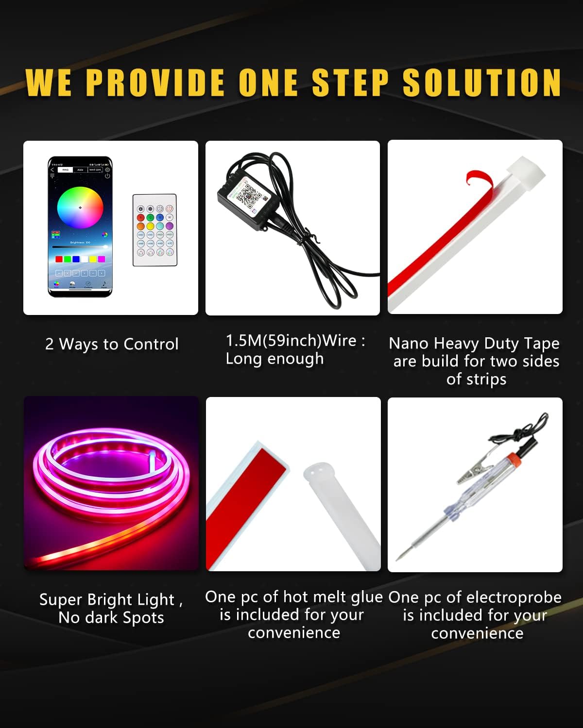 RGB Hood Light Strip with Sequential Turn Signal Indicator Function Waterproof Multicolor Dynamic Scan Start Up Hoodbeam Kit for Cars,Truck,SUV,with APP Control,12V 47inch/1.2M (1Set)