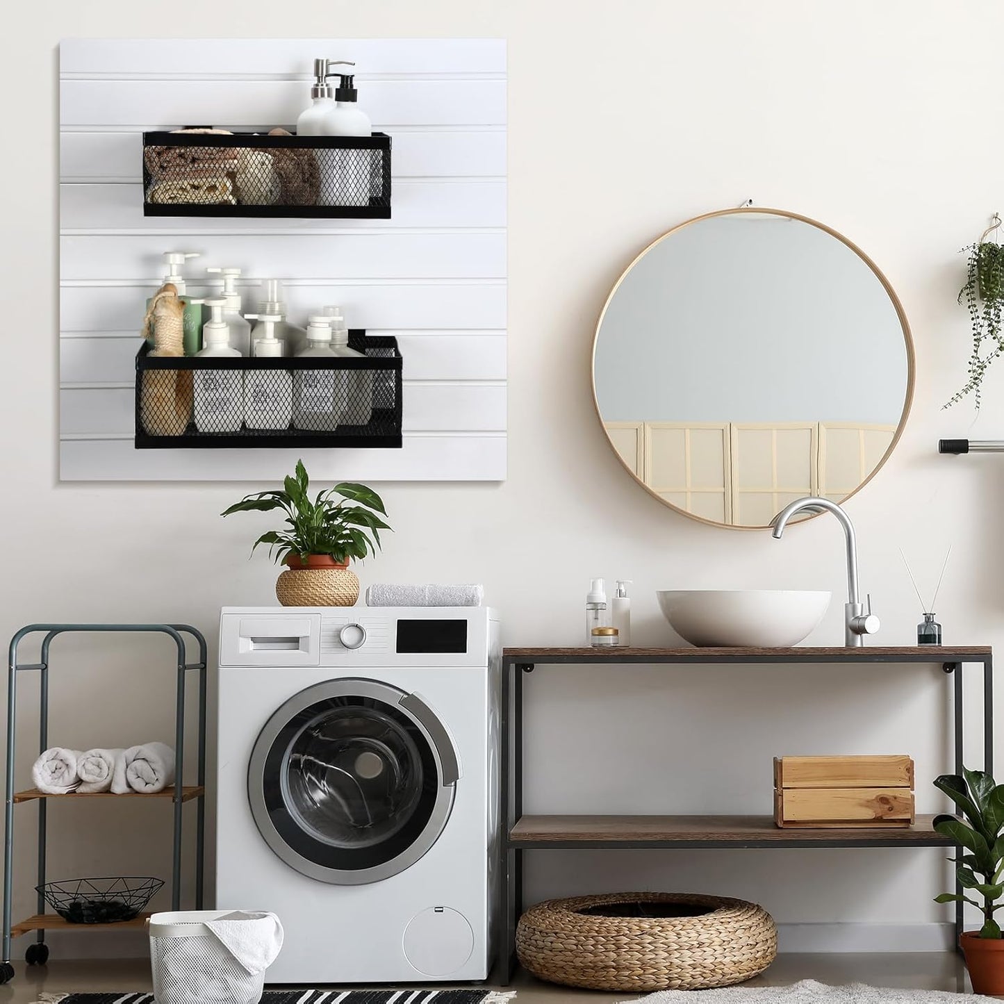 Coume 4 Pcs Black Slatwall Baskets 4 Size Metal Mesh Wire Basket for Slatwall Panels Ventilated Wall Mounted Hanging Accessories for Home Garage Retail Store Display Organizing (Big Size)