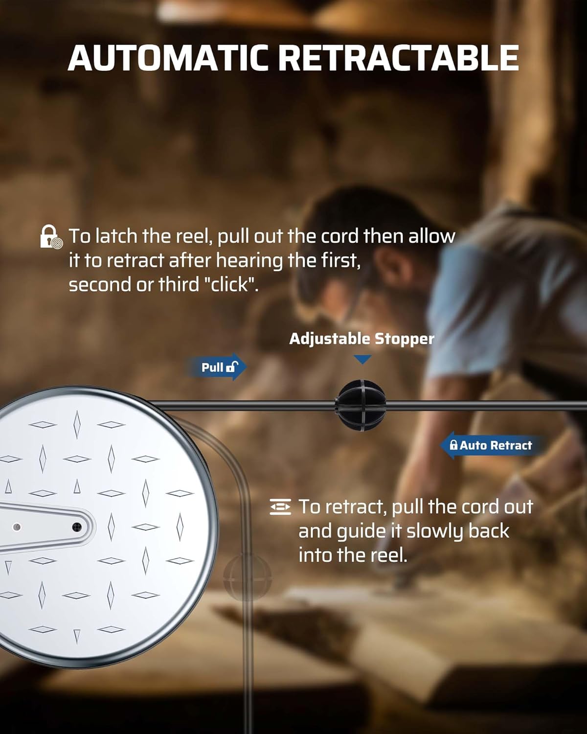 DEWENWILS 30 Ft Retractable Extension Cord Reel, Ceiling/Wall Mount 16/3 Gauge SJTW Power Cord with 3 Electrical Outlets Pigtail for Garage and Shop, 10 Amp Circuit Breaker, Metal Plate, UL Listed