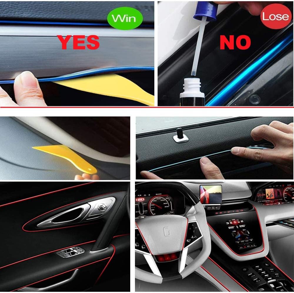 El Wire Ice Blue Interior Car LED Strip Lights, 10M Neon Wire USB 5V with Fuse Protection for Automotive Interior Decoration, with 6mm Sewing Edge