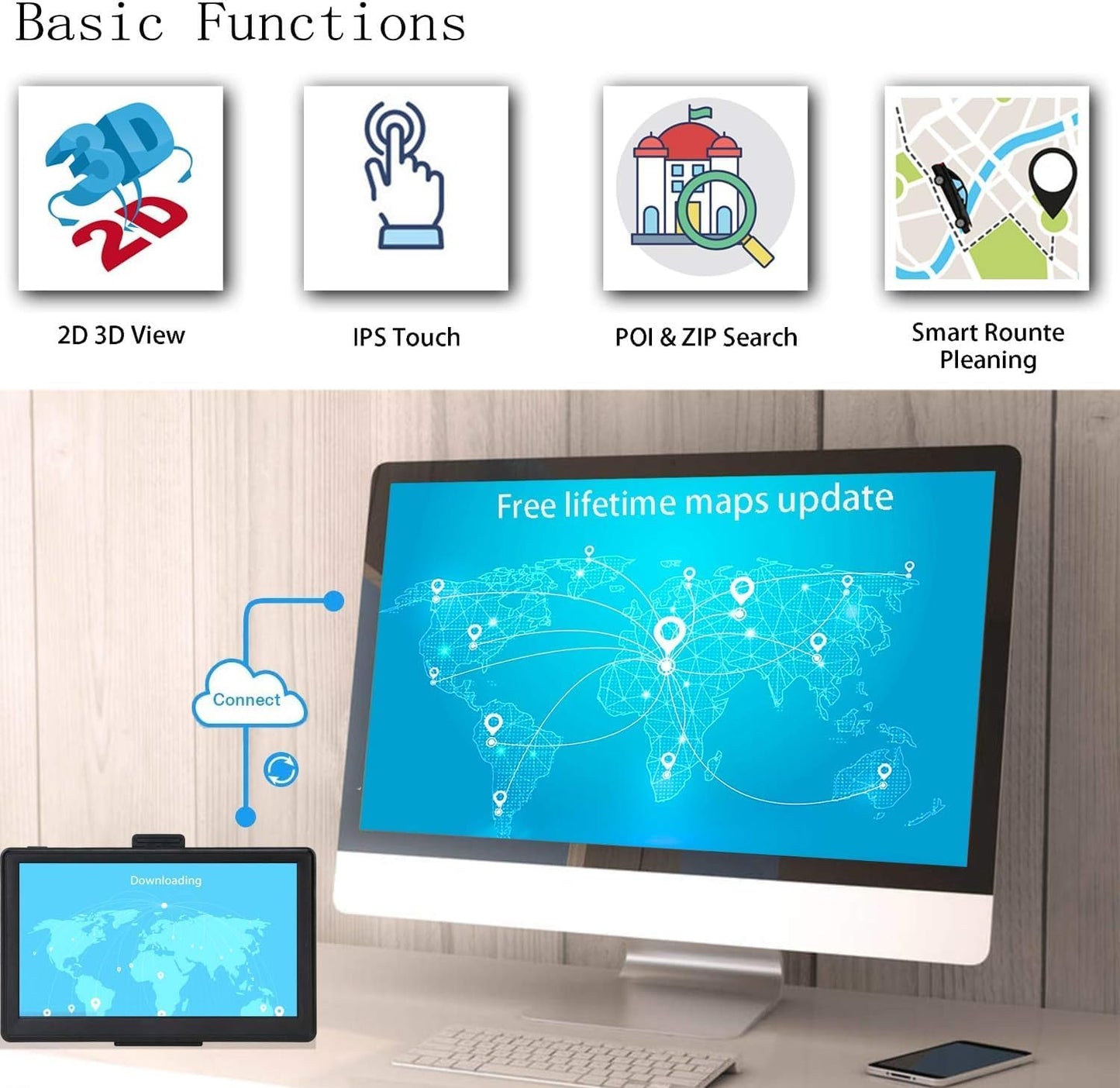 GPS Navigator for Car 7 Inch, GPS Truck Drivers Commercial 2025, Trucker GPS for Semi Truck, Navigation System with Lifetime Map Updates, Speed Limit Warnings, Driver Alerts