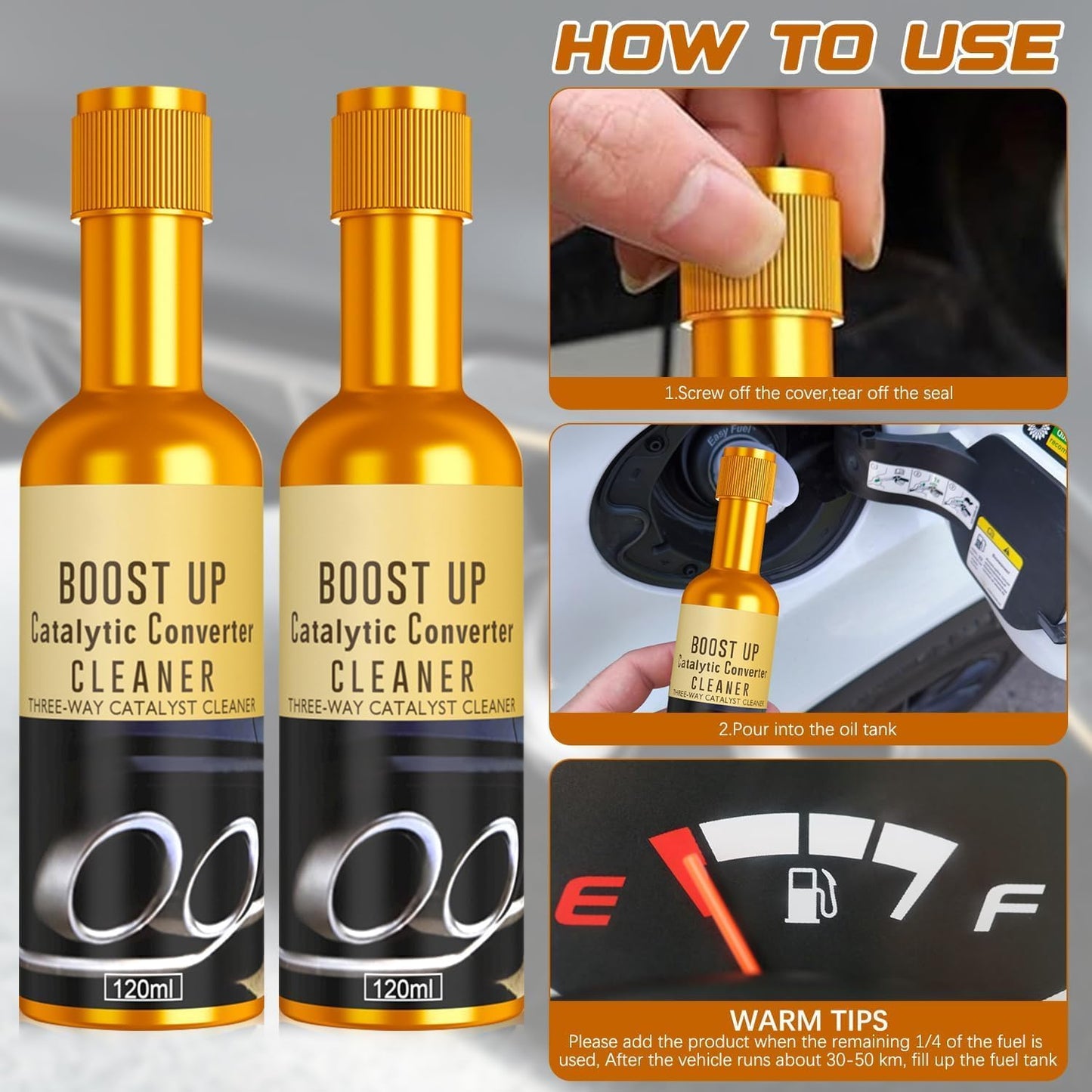 Catalytic Converter Cleaner, Exhaust System Carbon Removal Treatment, Fuel System Additive Oil for Gas & Diesel Car, Auto Engine Parts Cleaner (120ml, 3PCS)