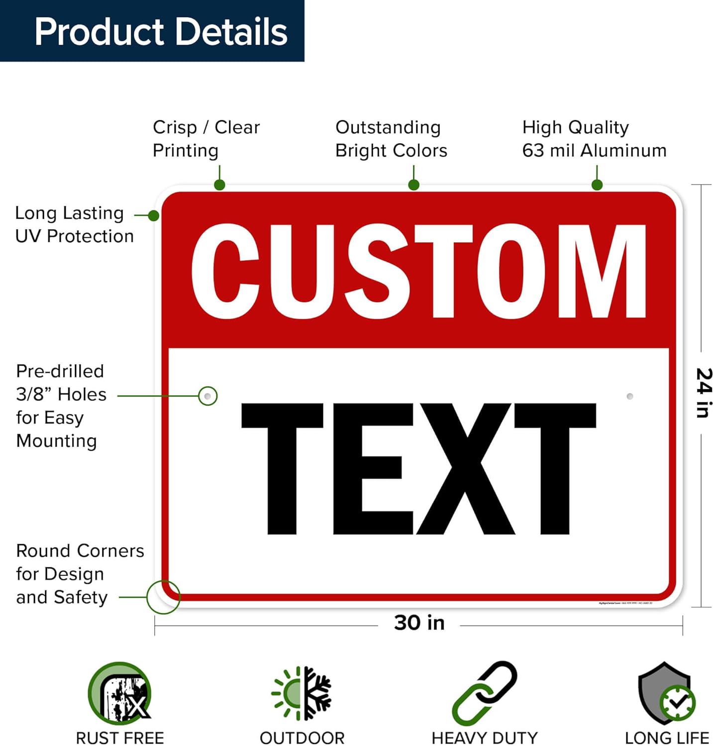 Custom Sign, Custom Sign for Business, Indoor/Outdoor use. 24x30 Inches, Rust Free .063 Aluminum, Fade Resistant, Made in USA by My Sign Center (Header)