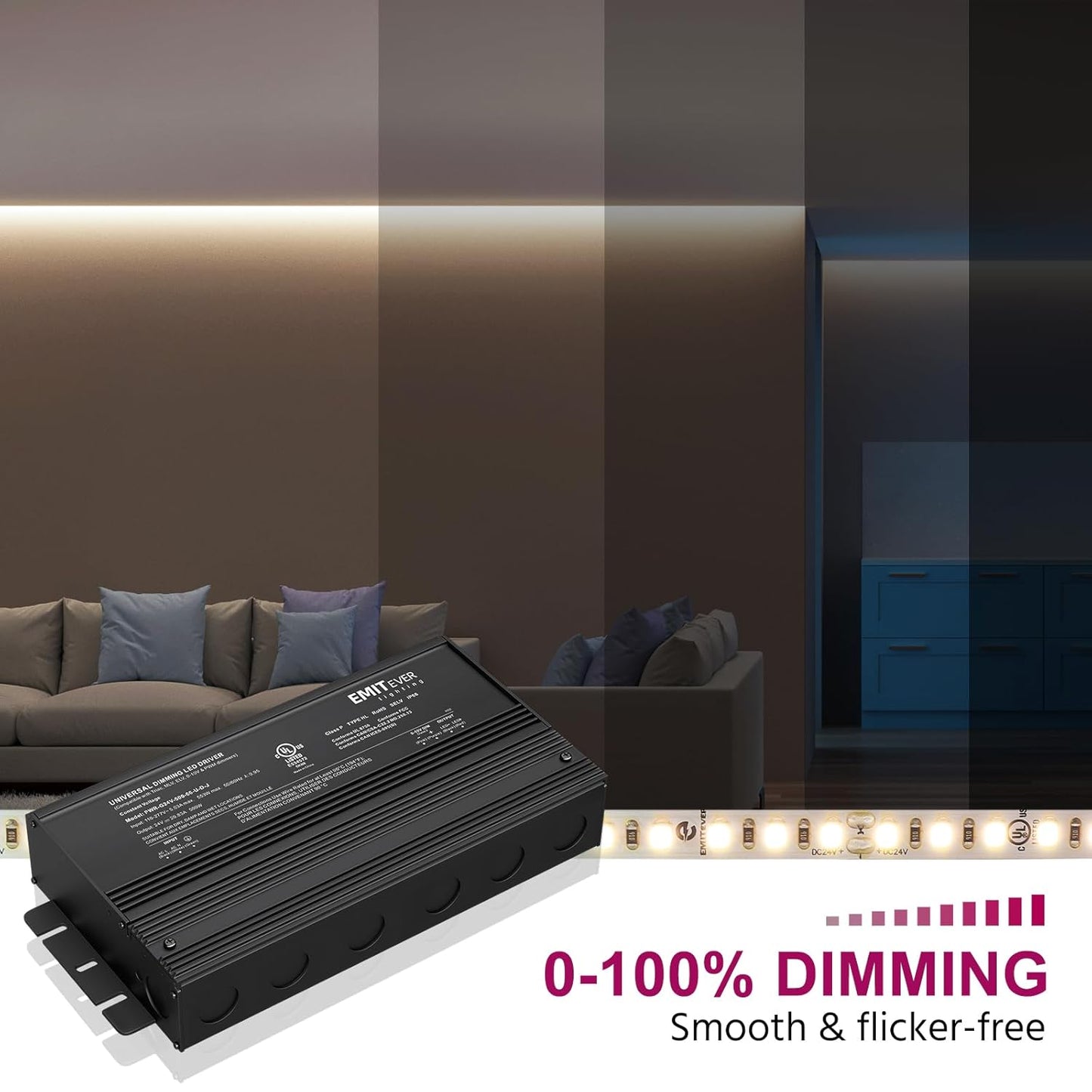 EMITEVER Dimmable Led Driver, 500W AC 110V-277V to DC 24V Transformer, 5-in-1 Dimming: ELV/MLV/TRIAC / 0-10V / 1-10V / 10V PWM/Potentiometer, Waterproof IP67 and UL Listed