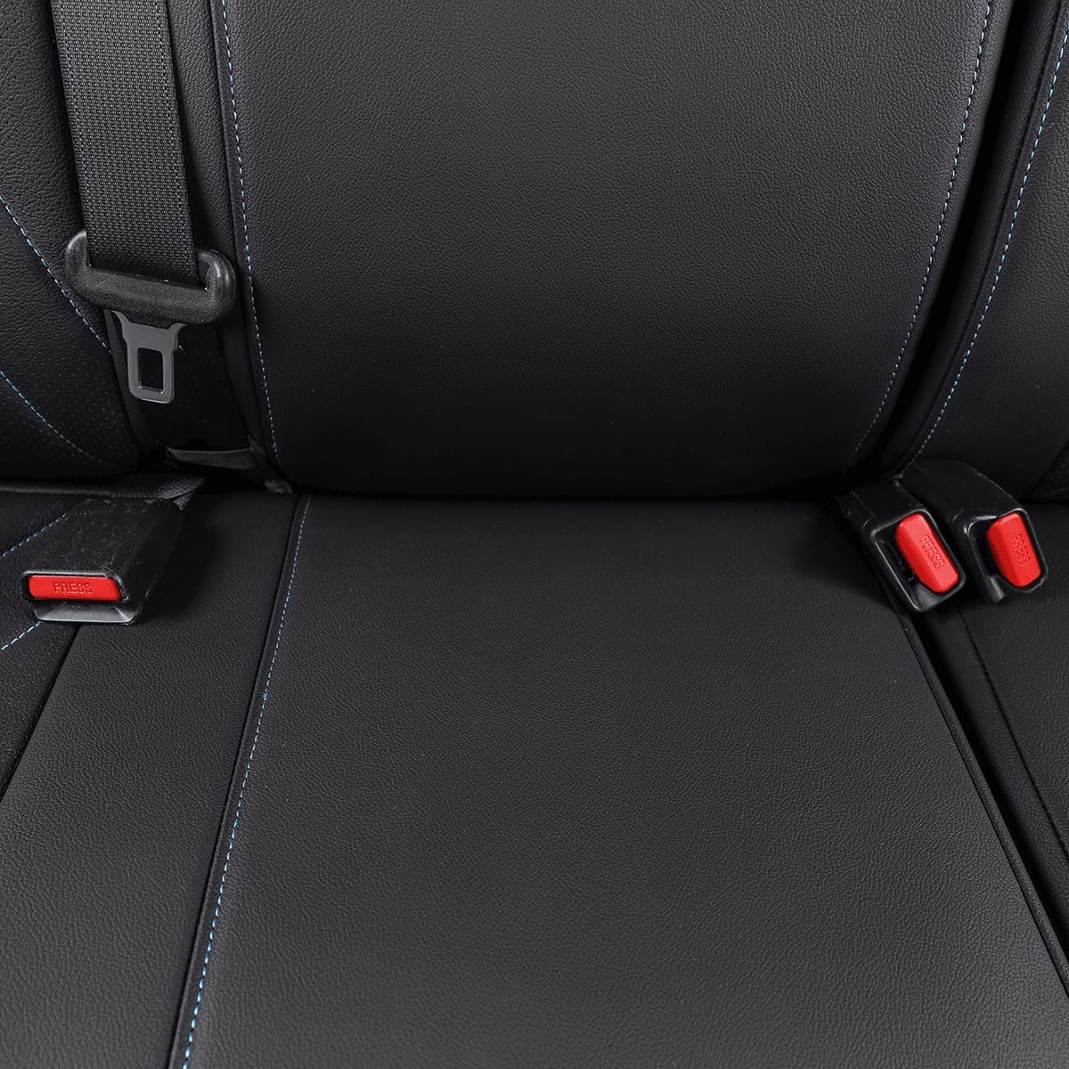 EKR Custom Fit Tacoma Car Seat Covers for Select Toyota Tacoma 2024 2025 Xtra Cab SR -Full Set,Leather (Black with Blue Trim)