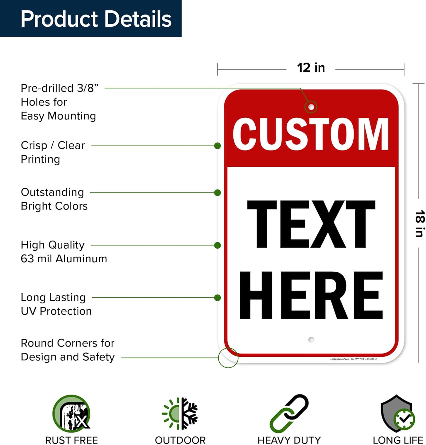Custom Sign, Custom Sign for Business, Indoor/Outdoor use. 12x18 Inches, Rust Free .063 Aluminum, Fade Resistant, Made in USA by My Sign Center (Header)