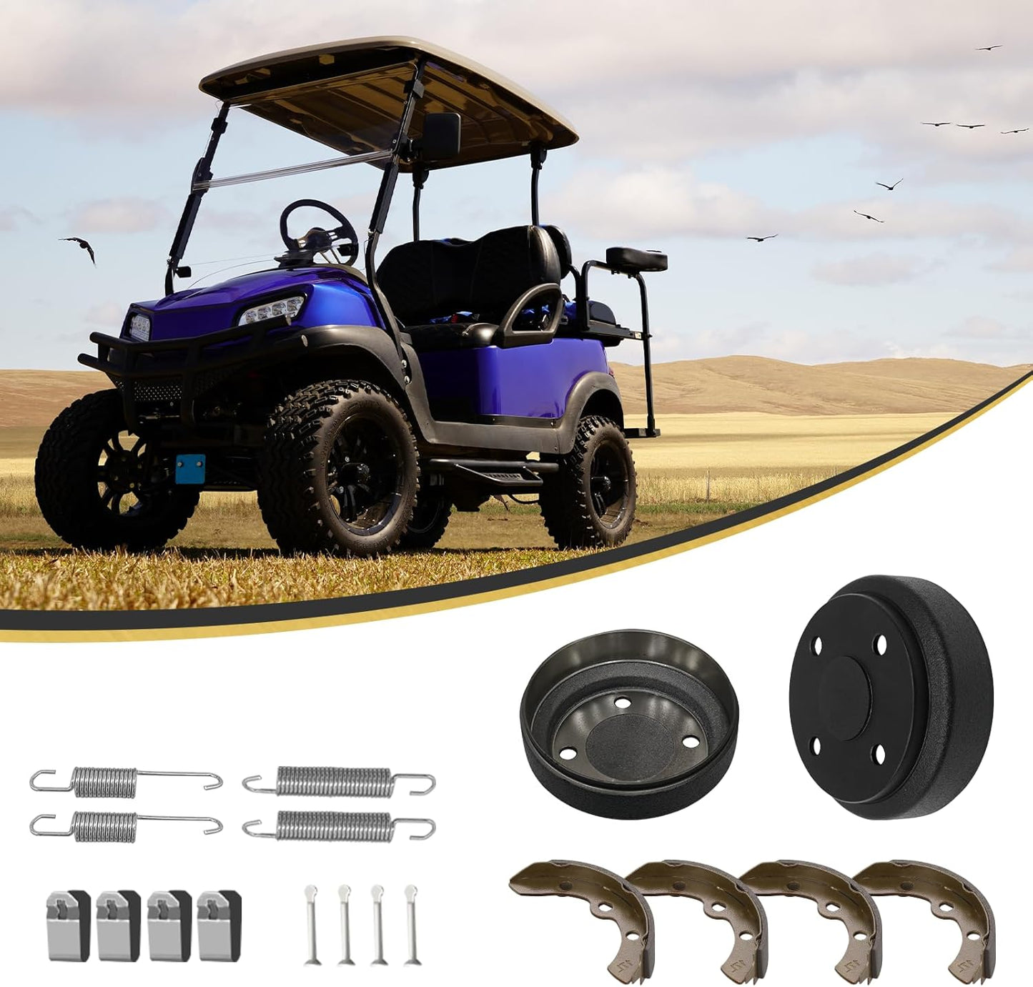 Golf Cart Brake Repair Kit fit Club Car DS 1995-Up and Precedent 2004-Up,Club Car Brake Drums & Brake Pads & Brake Shoes Spring Kit,OEM# 1018163-01,1011466, 1018232-01, 1017911-01