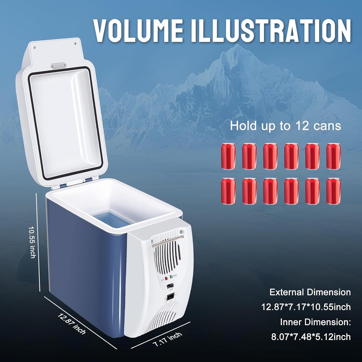 CAYNEL 12V 7.5 Quart Personal Thermoelectric, 7.5 Liter Capacity, Portable Electric Cooler Warmer with 12V DC, Small Fridge for Car, RV, and Camping Use