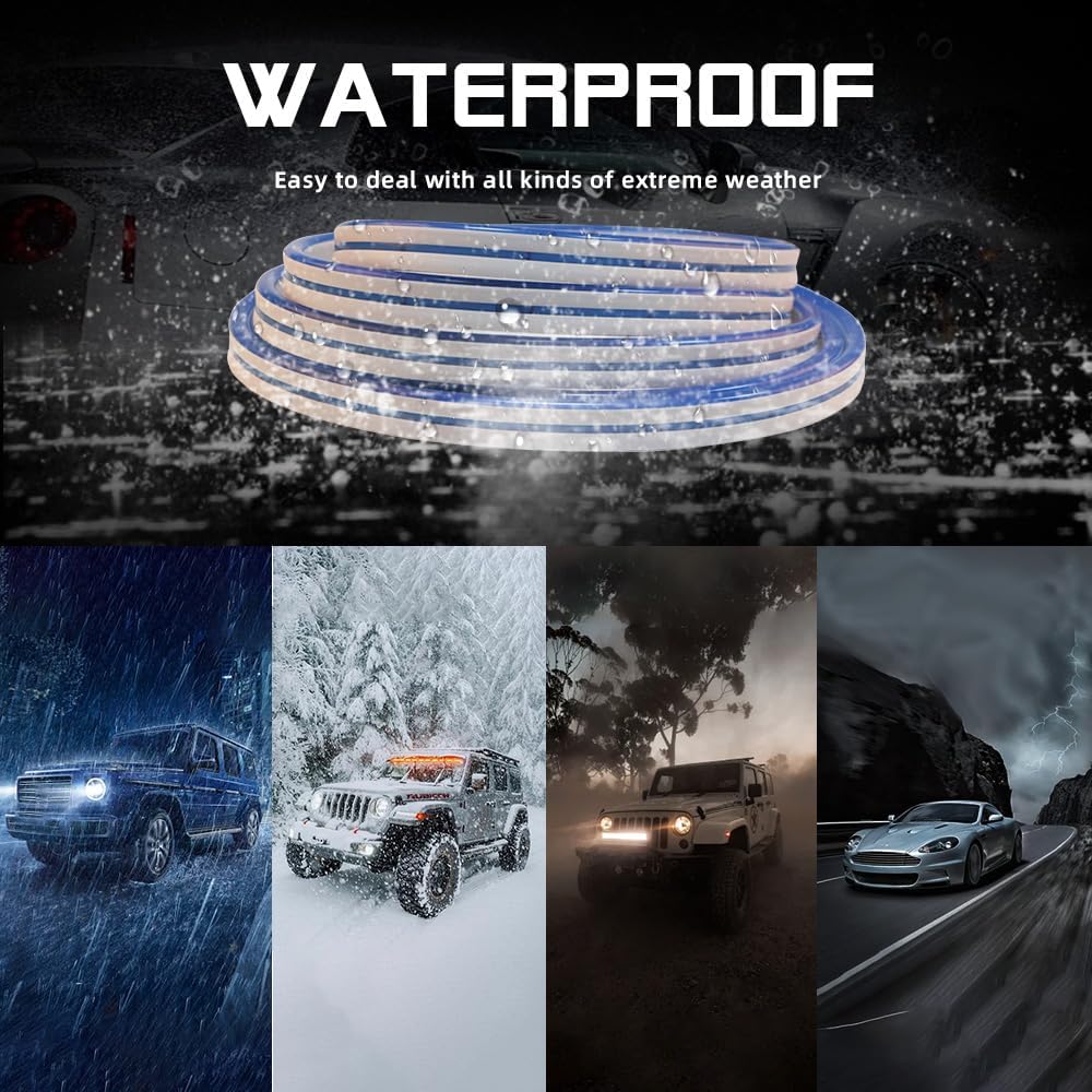 Car LED Strip Light For Trunk, 79Inch IP67 Silicone Waterproof Neon Light Strip Embedded, Flexible Cutting Universal Auto Interior Lights(Blue)