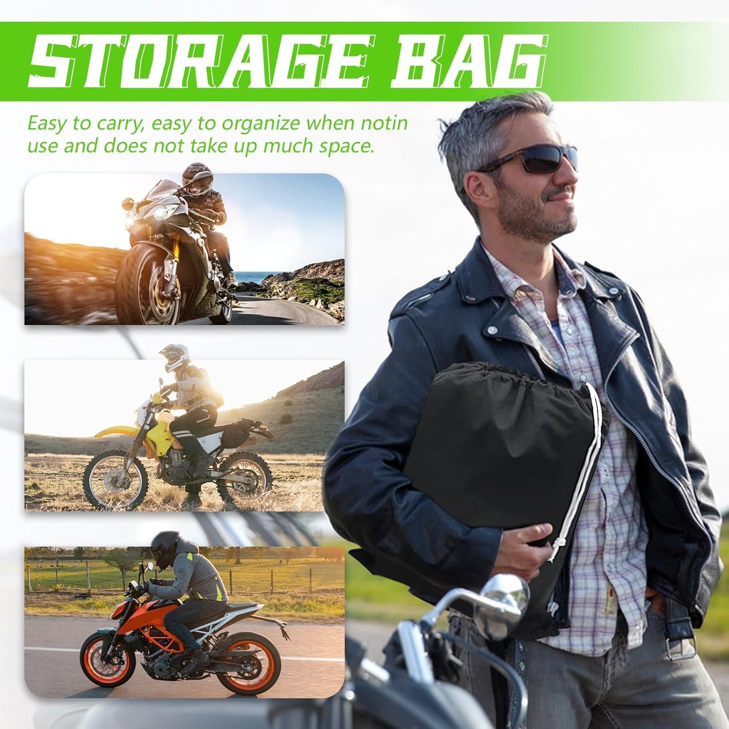 COVERVIN Motorcycle Cover, All Weather Outdoor Waterproof Night Protection with Reflective Strips, Locking Holes and Storage Bag for 104 Inch Suzuki, Kawasaki, Honda, Harley-Davidson(Red XXL)