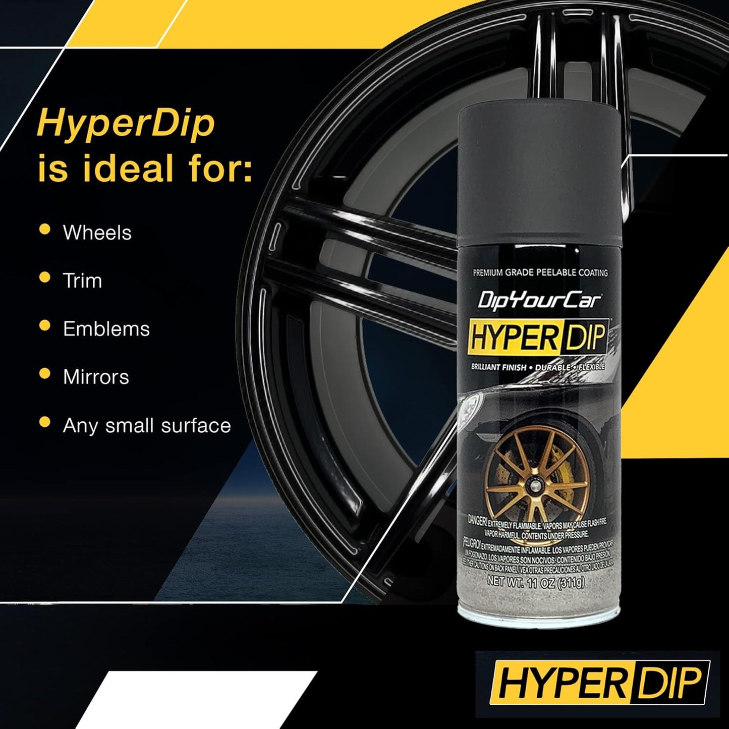 DipYourCar.com HyperDip Paint - Can of Sprayable Automotive Dip Coat - Removable Peelable Paint Protection for Cars - Shadow Black Satin Coat Spray