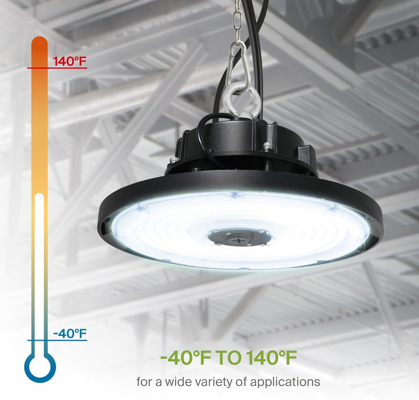 ASD LED High Bay UFO Light Fixture, Commercial Shop Lighting | Dimmable, IP69K Waterproof, DLC Premium, UL Listed | 150W 22000LM 5000K 277-480V | Warehouse, Garage, Workshop, Barn Lamp | Black